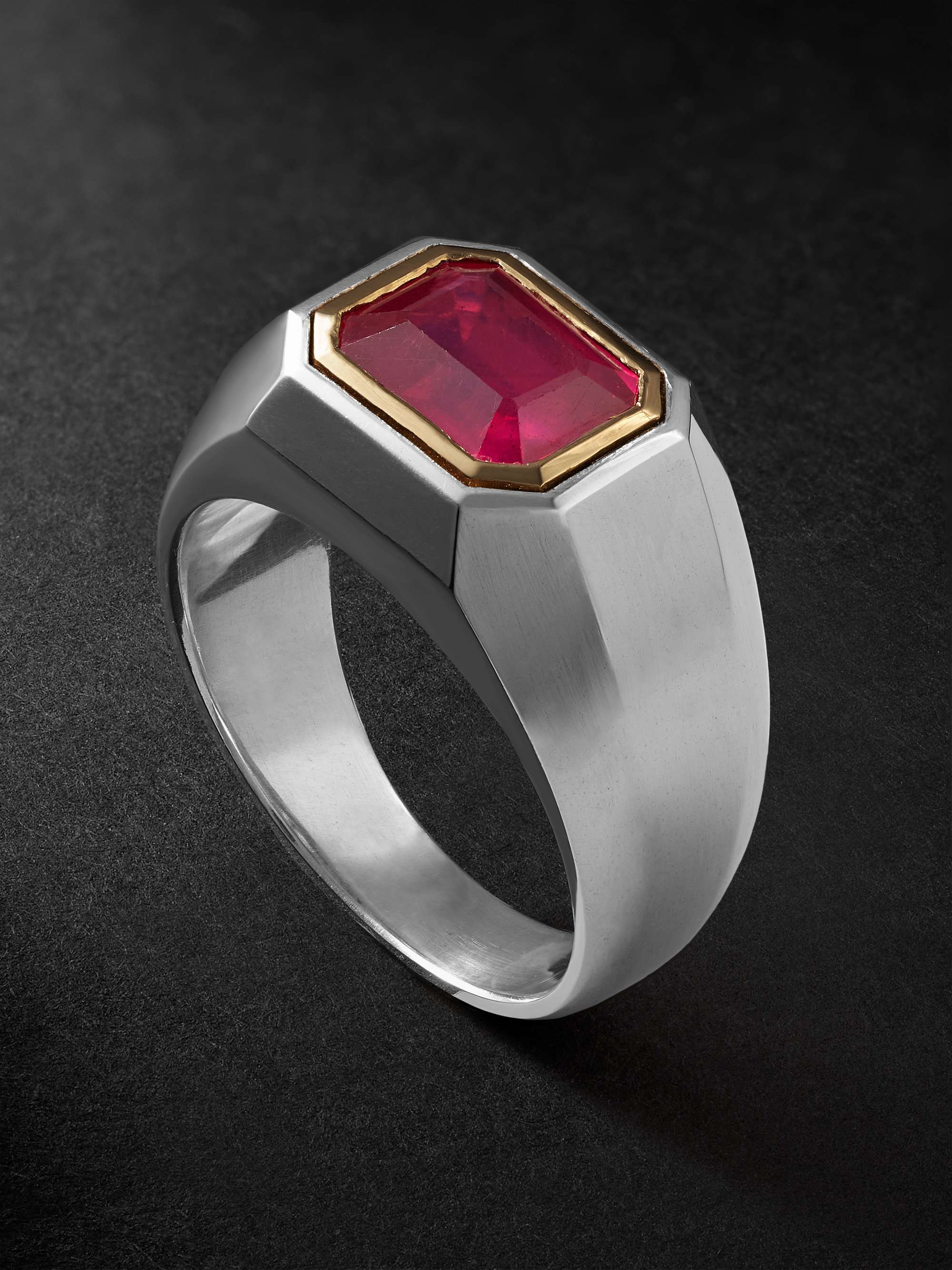 MAOR Silver and Gold Ruby Ring for Men | MR PORTER