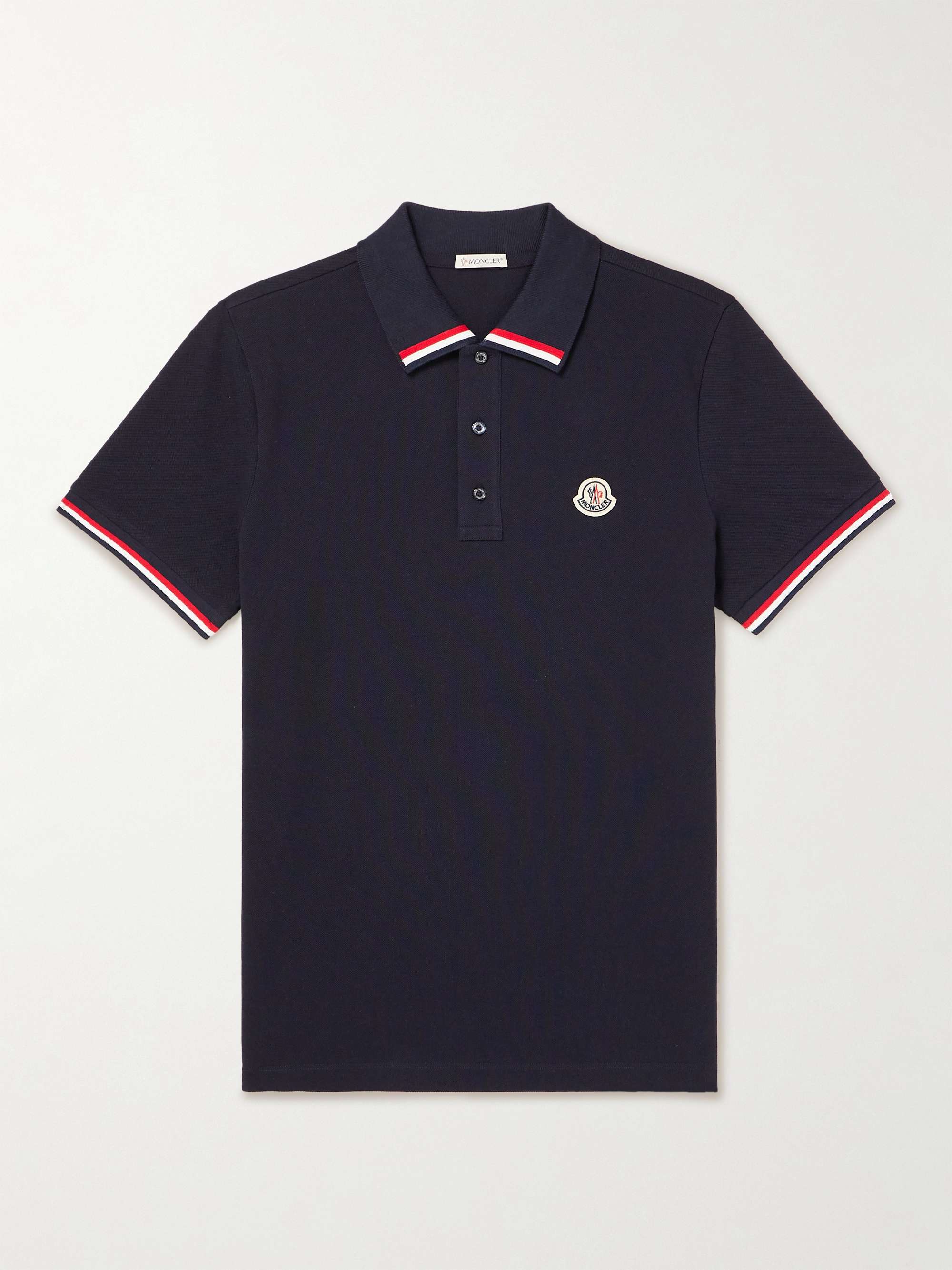 MONCLER Logo-Appliquéd Striped Cotton-Piqué Polo Shirt for Men | MR PORTER