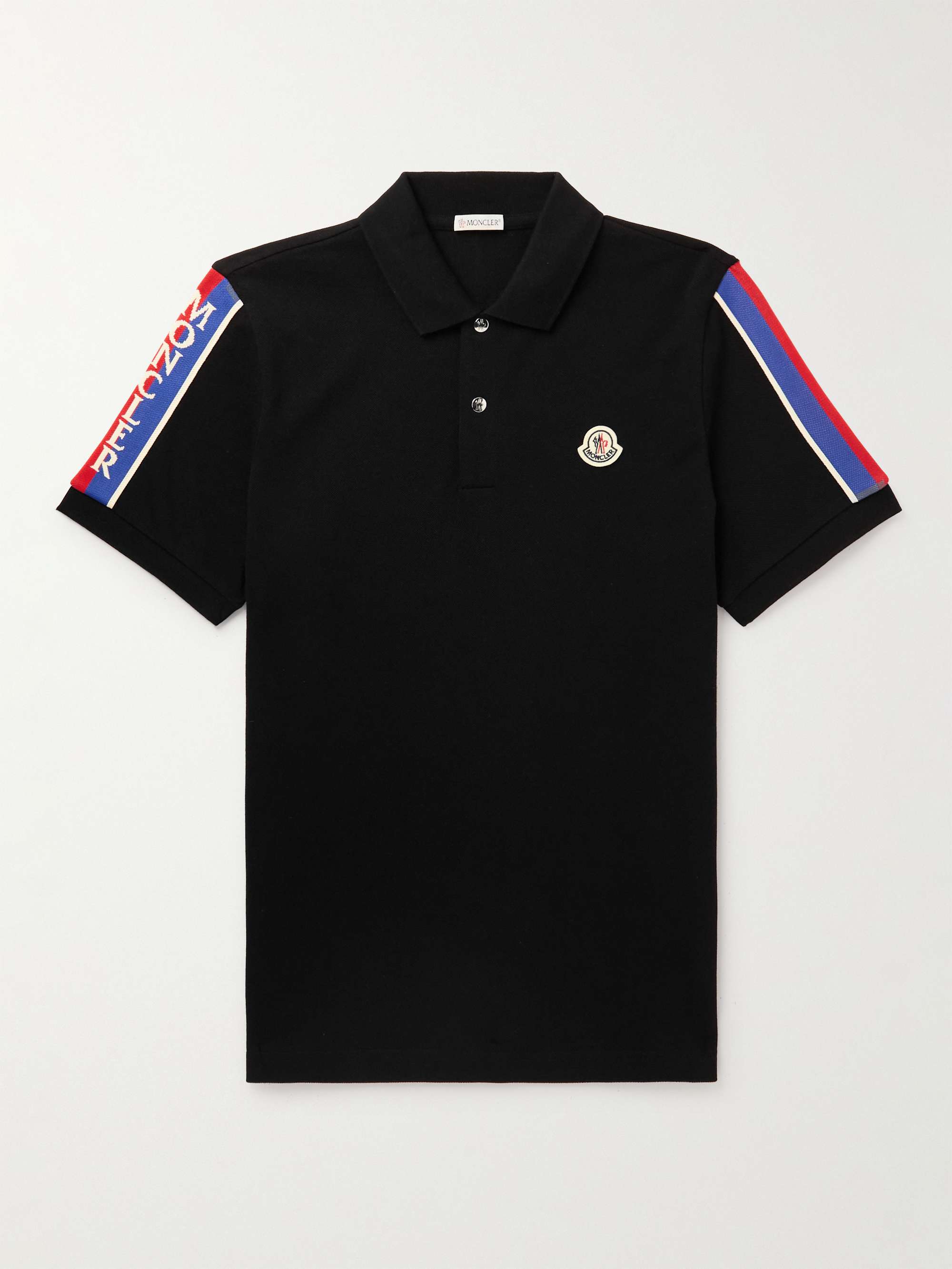 MONCLER Logo-Appliquéd Webbing-Trimmed Cotton-Piqué Polo Shirt | MR PORTER