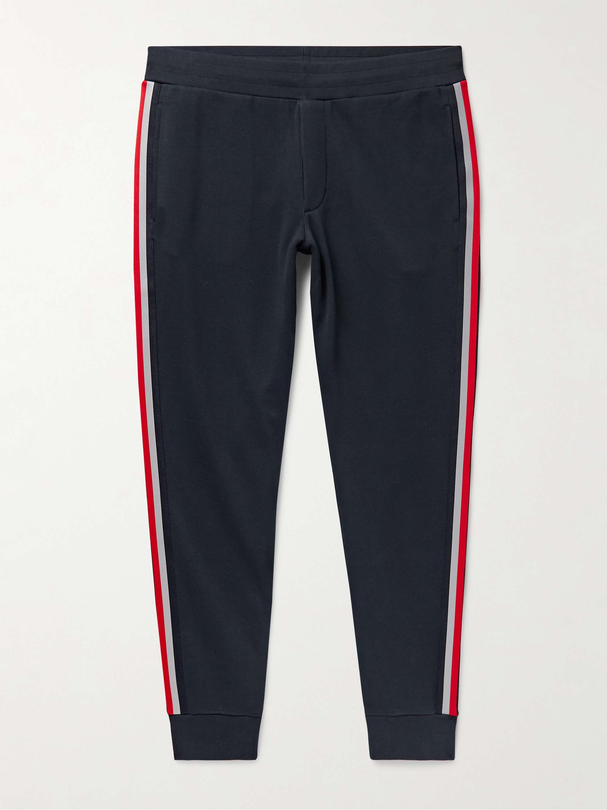 Midnight blue Tapered Striped Cotton-Jersey Sweatpants | MONCLER | MR PORTER