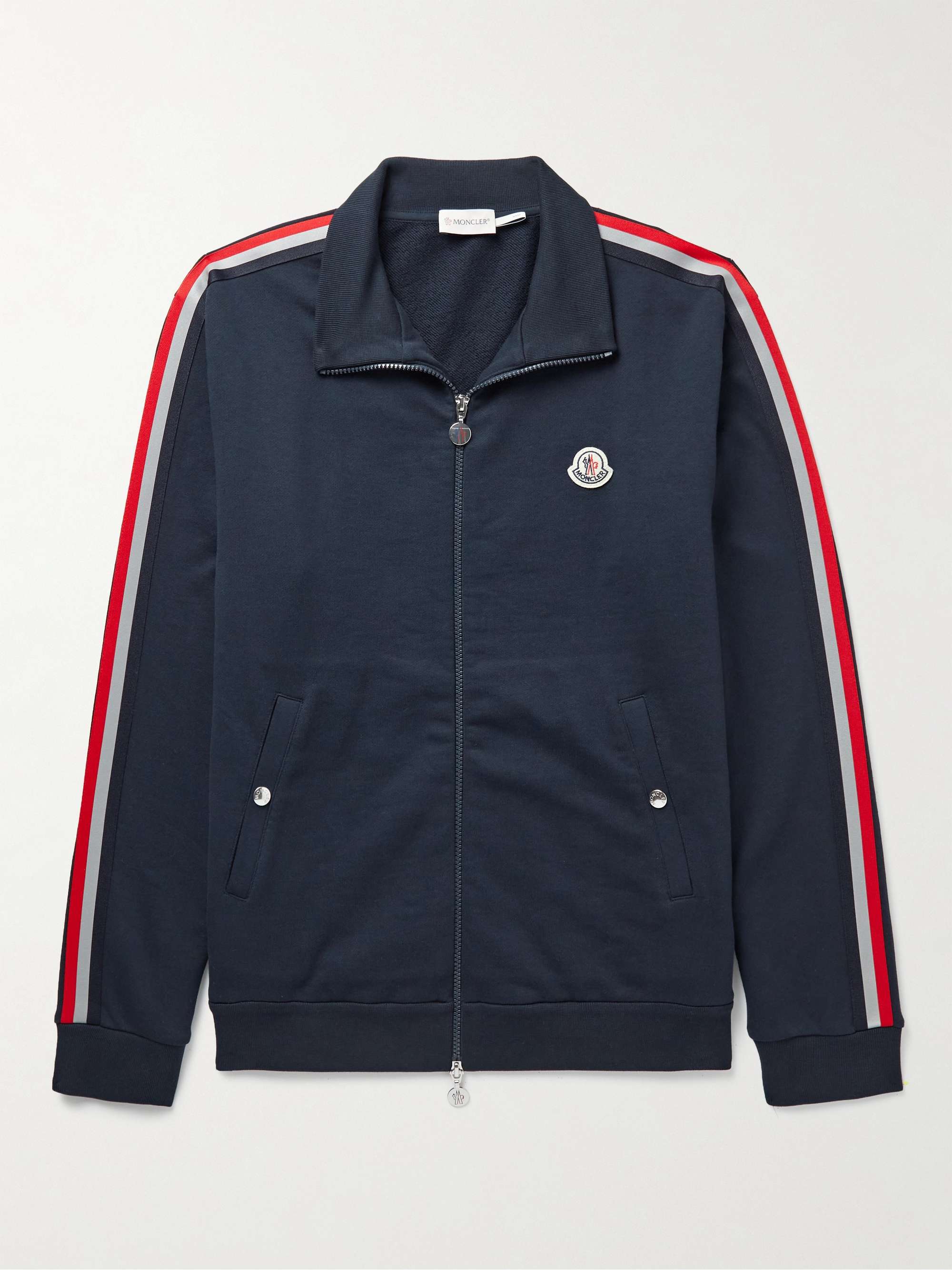 MONCLER Striped Grosgrain-Trimmed Jersey Zip-Up Track Jacket for Men | MR  PORTER