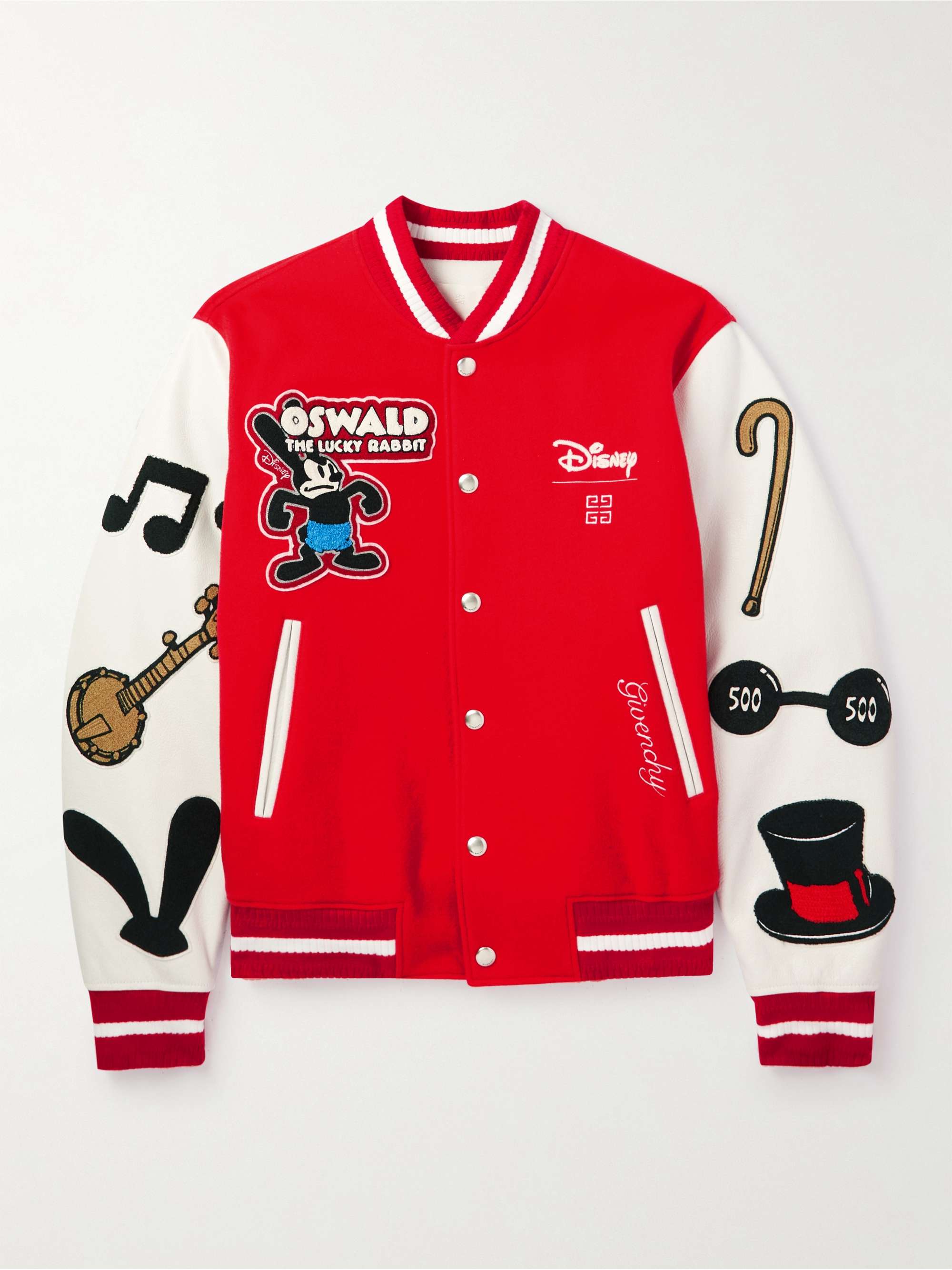 GIVENCHY + Disney Oswald Patchwork Leather and Wool-Blend Varsity Jacket  for Men | MR PORTER