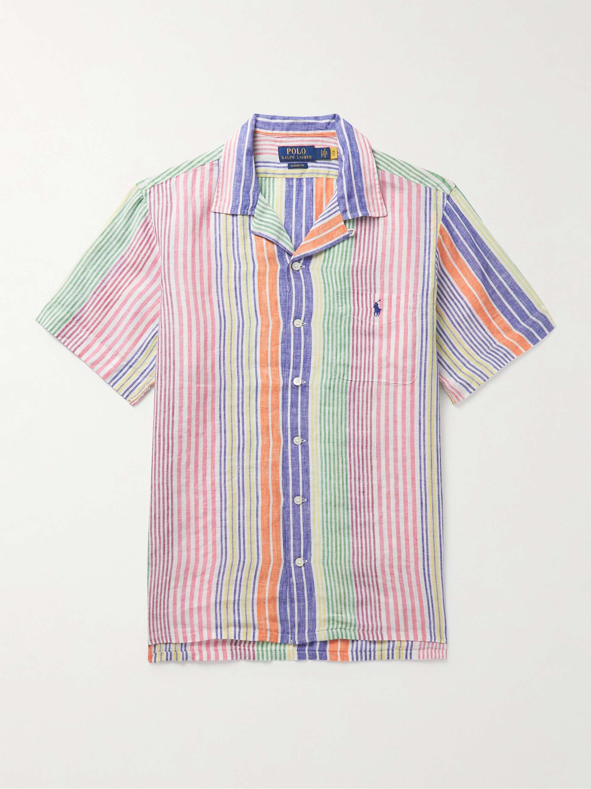 Multi Logo-Embroidered Convertible-Collar Striped Linen Shirt | POLO RALPH  LAUREN | MR PORTER