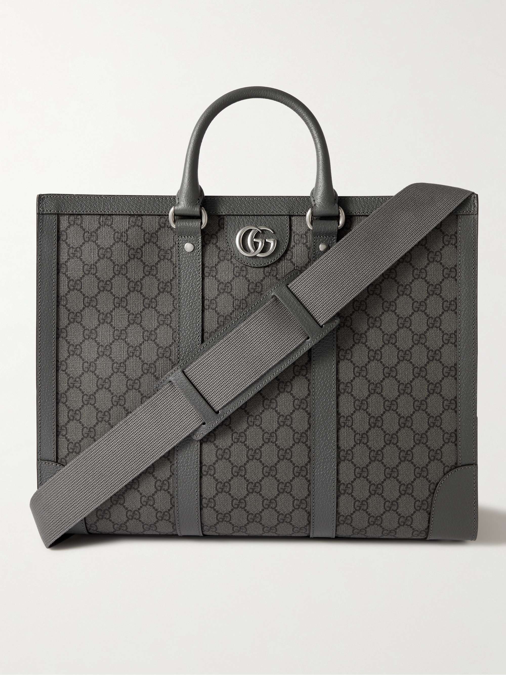 Gucci - Men - Ophidia Leather-trimmed Monogrammed Supreme Coated-canvas Tote Bag Gray