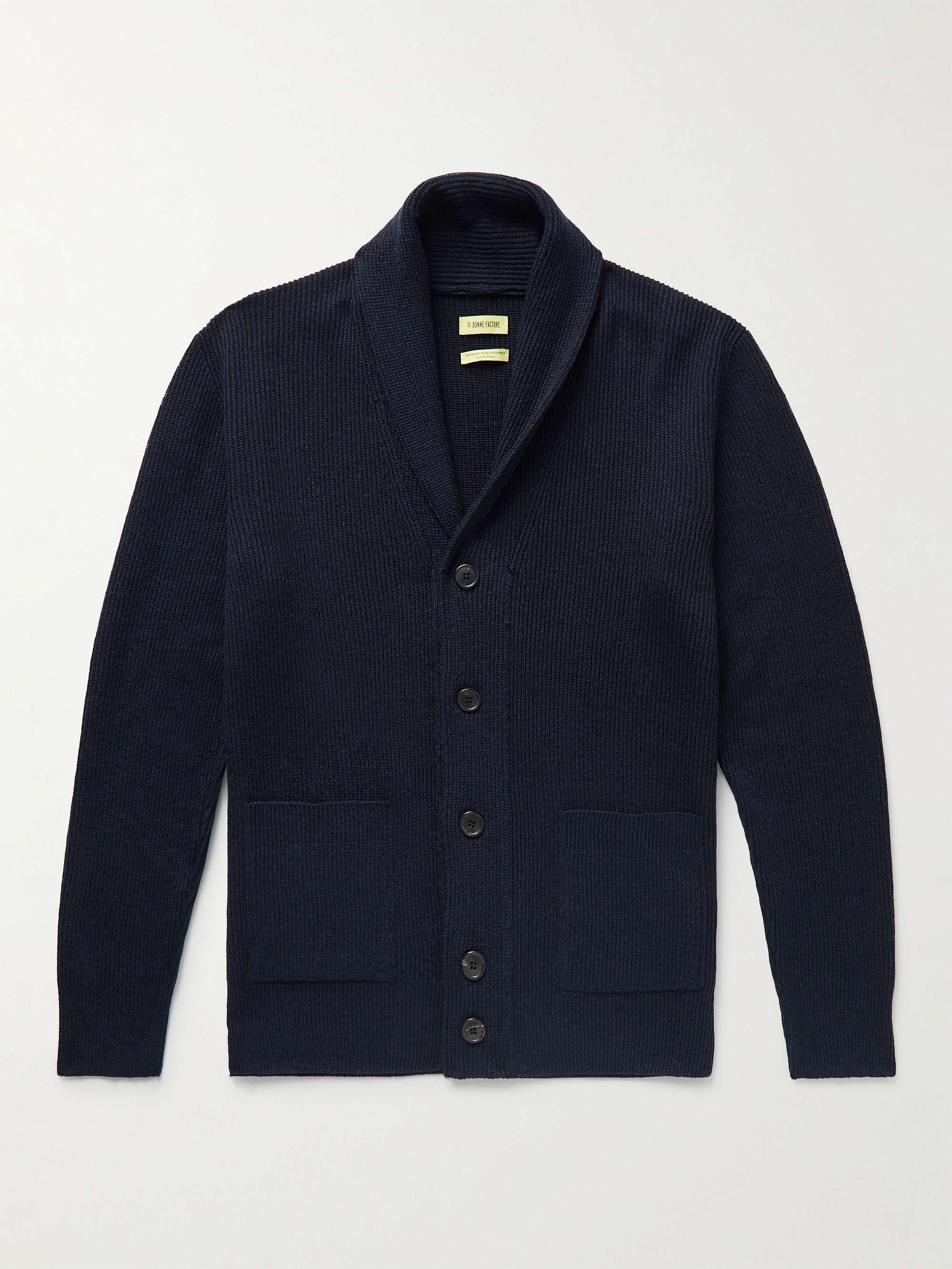 DE BONNE FACTURE Shawl-Collar Ribbed Linen and Wool-Blend Cardigan for Men  | MR PORTER