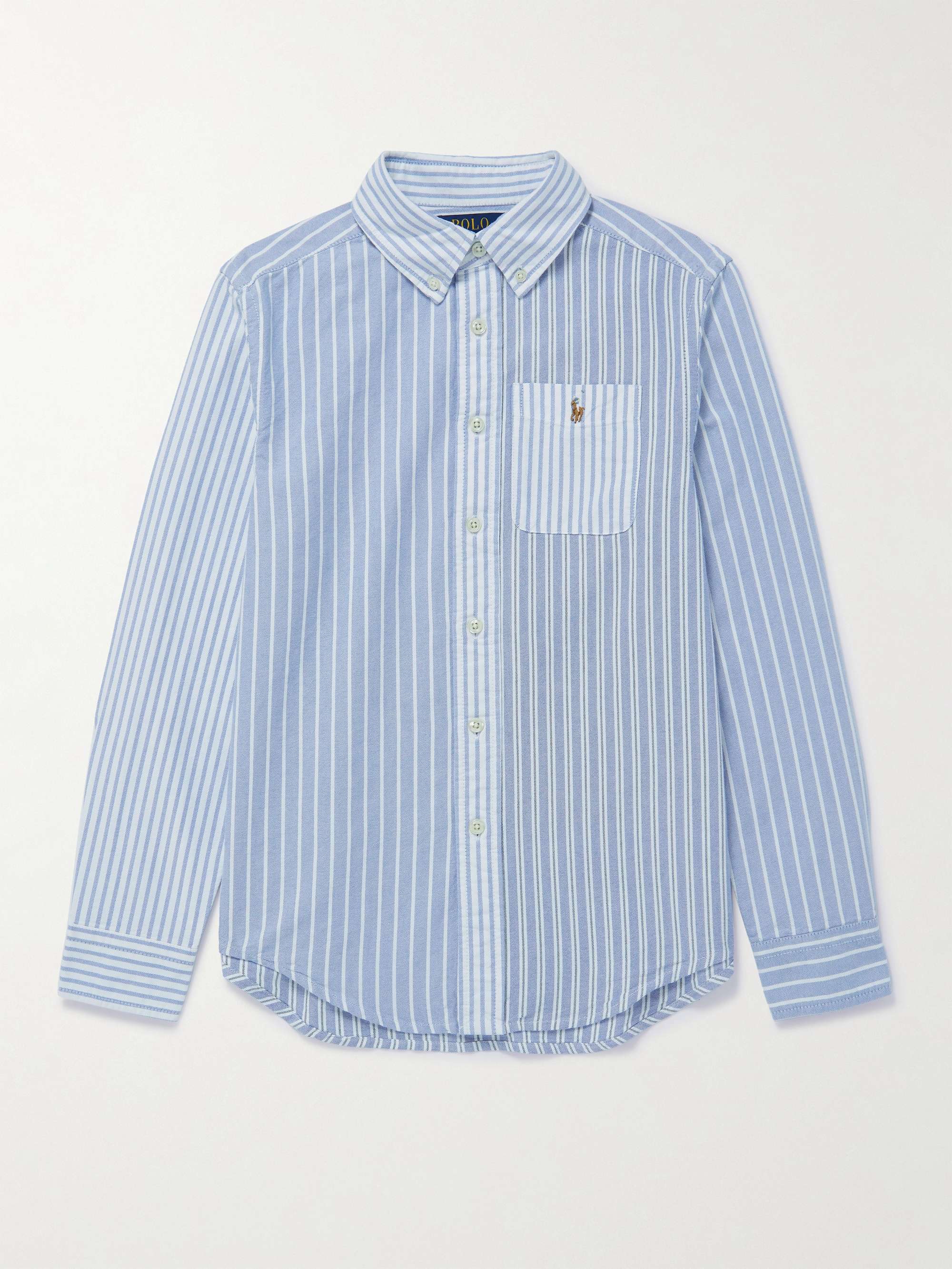 أزرق قميص أكسفورد بياقة بأزرار من القطن مخطط ومطرّز بشعار العلامة | POLO RALPH  LAUREN KIDS | MR PORTER