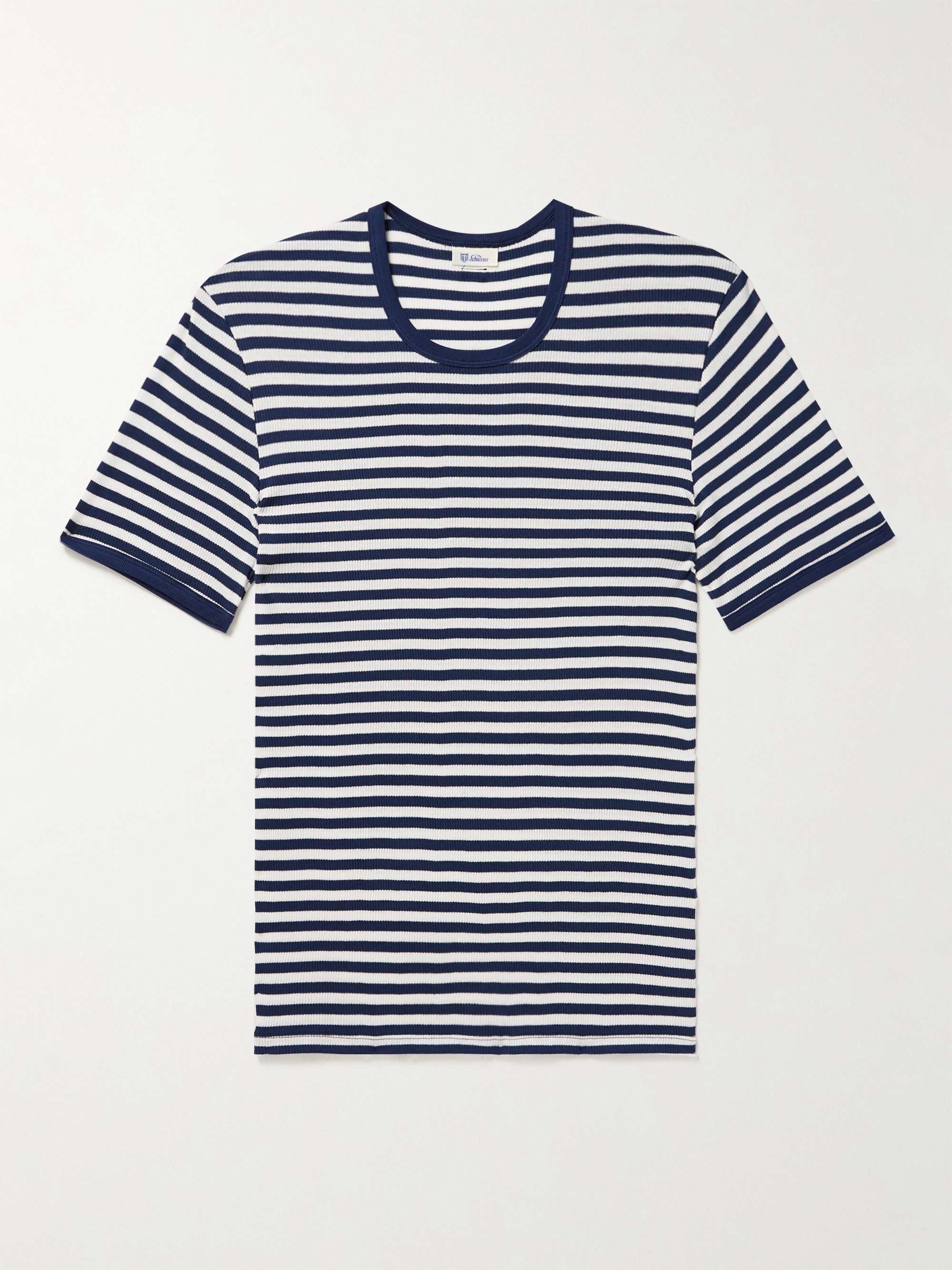 SCHIESSER Friedrich Slim-Fit Striped Ribbed Organic Cotton-Jersey T-Shirt |  MR PORTER