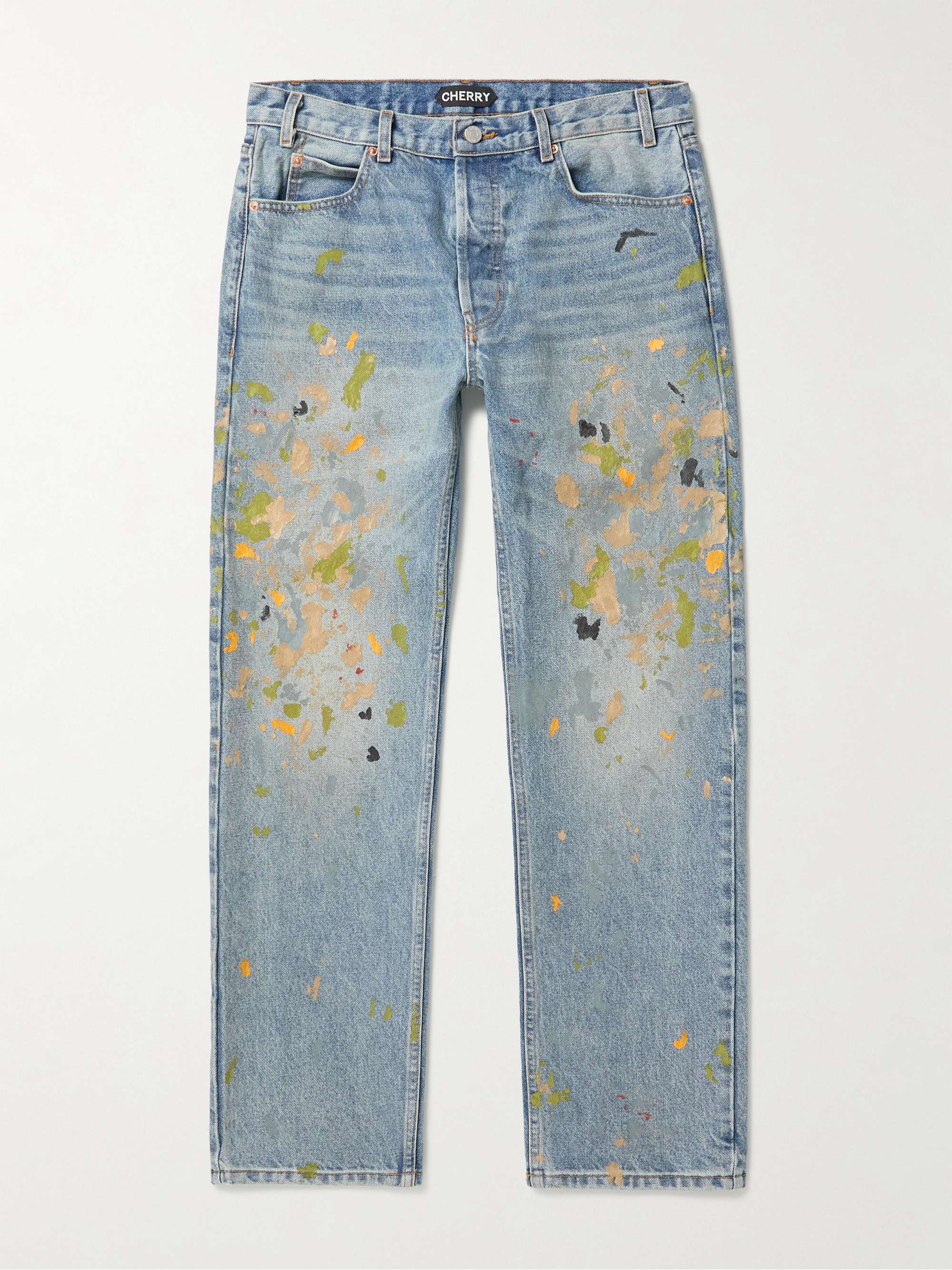 Light denim Paint-Splattered Straight-Leg Jeans | CHERRY LA | MR PORTER