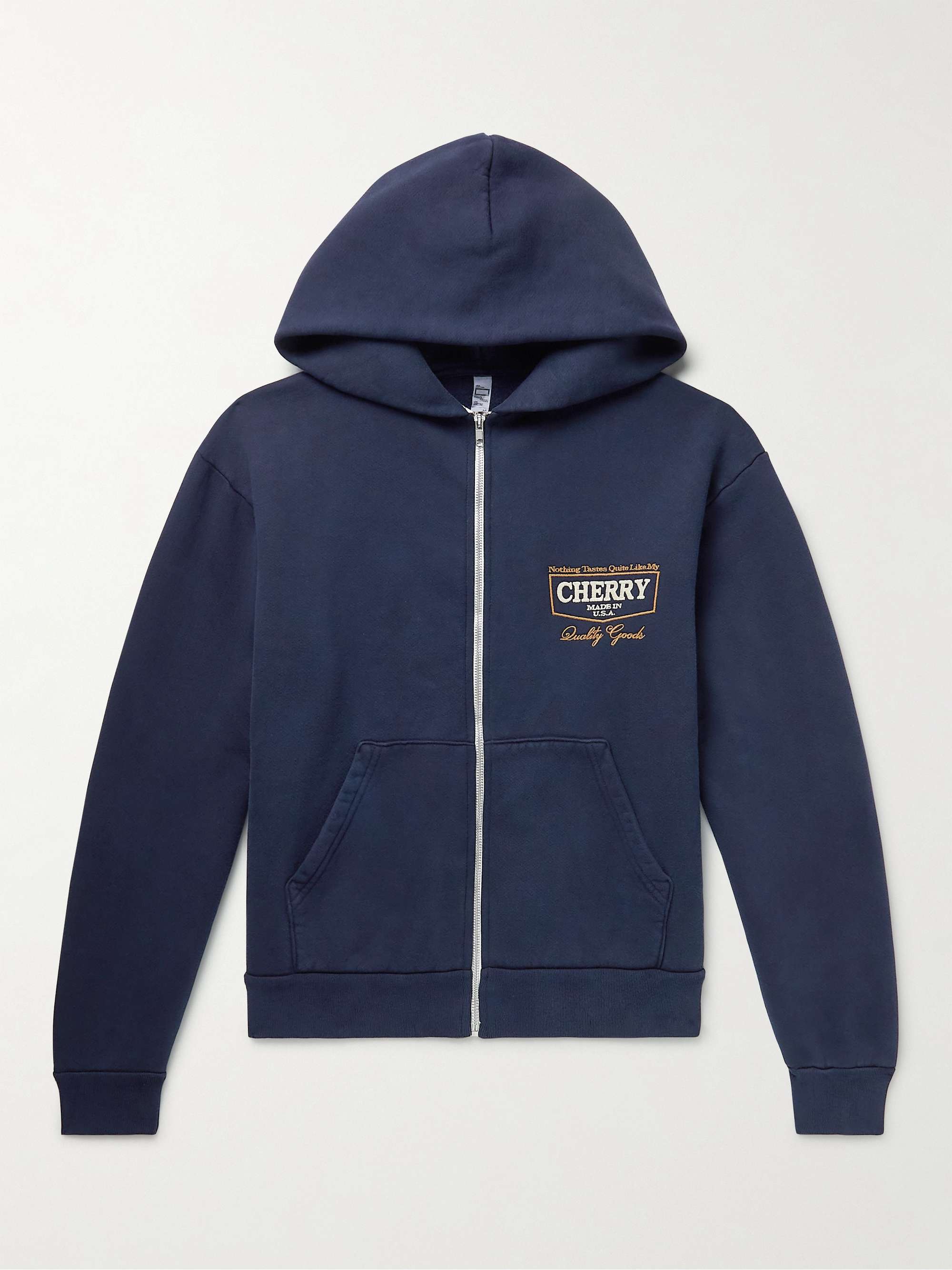 Embroidered Cotton-Jersey Zip-Up Hoodie