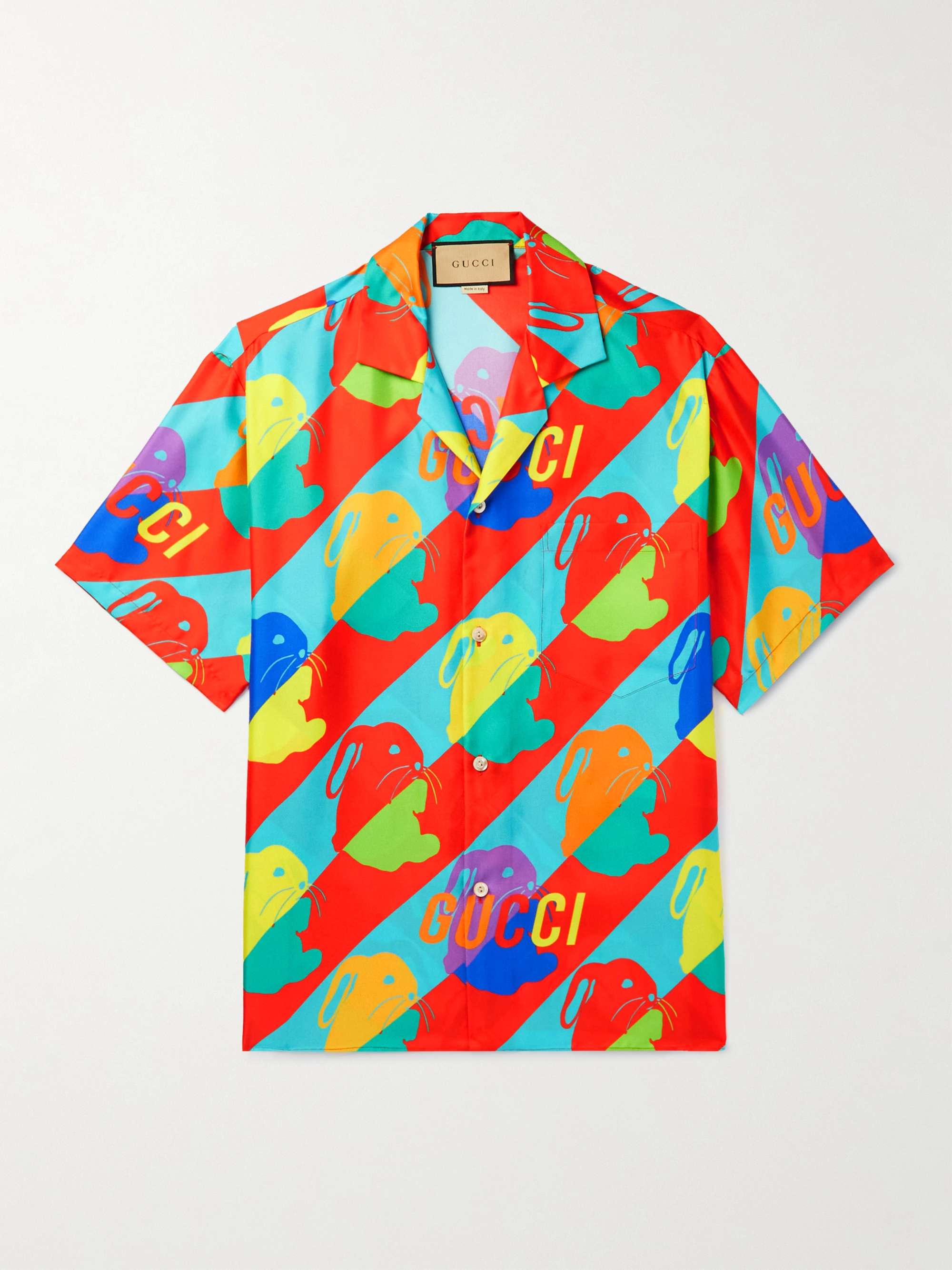 GUCCI Camp-Collar Printed Silk-Twill Shirt | MR PORTER