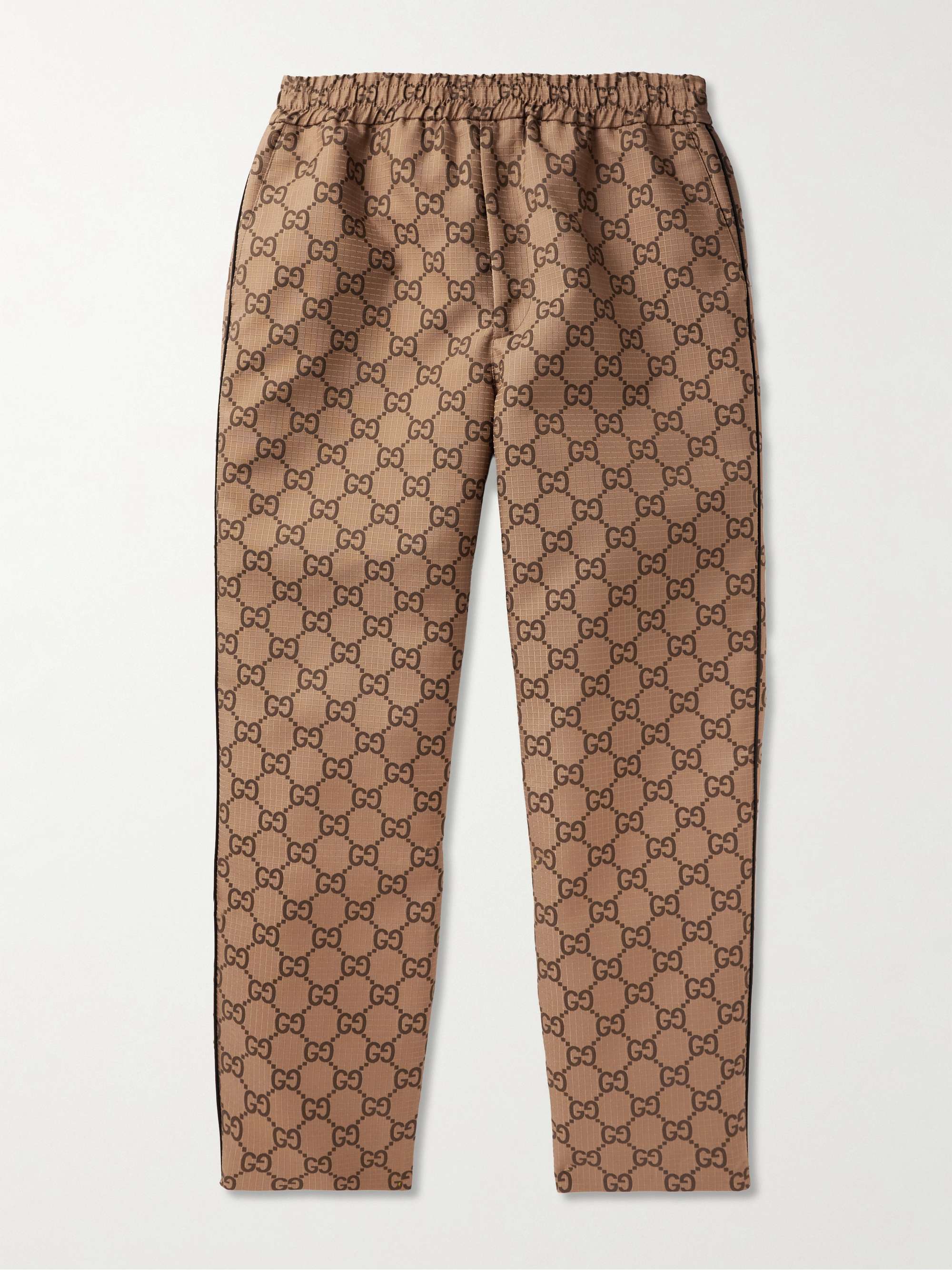 GUCCI Straight-Leg Monogrammed Textured-Crepe Trousers | MR PORTER