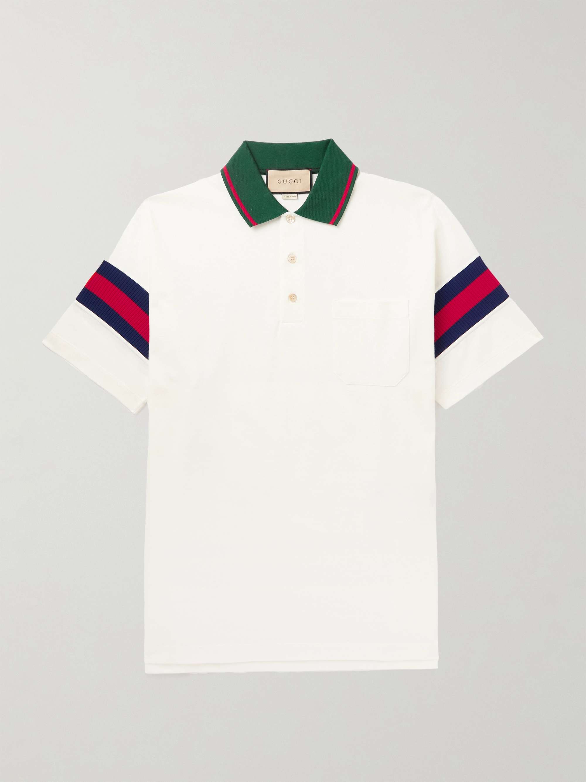 GUCCI Striped Cotton-Piqué Polo Shirt | MR PORTER