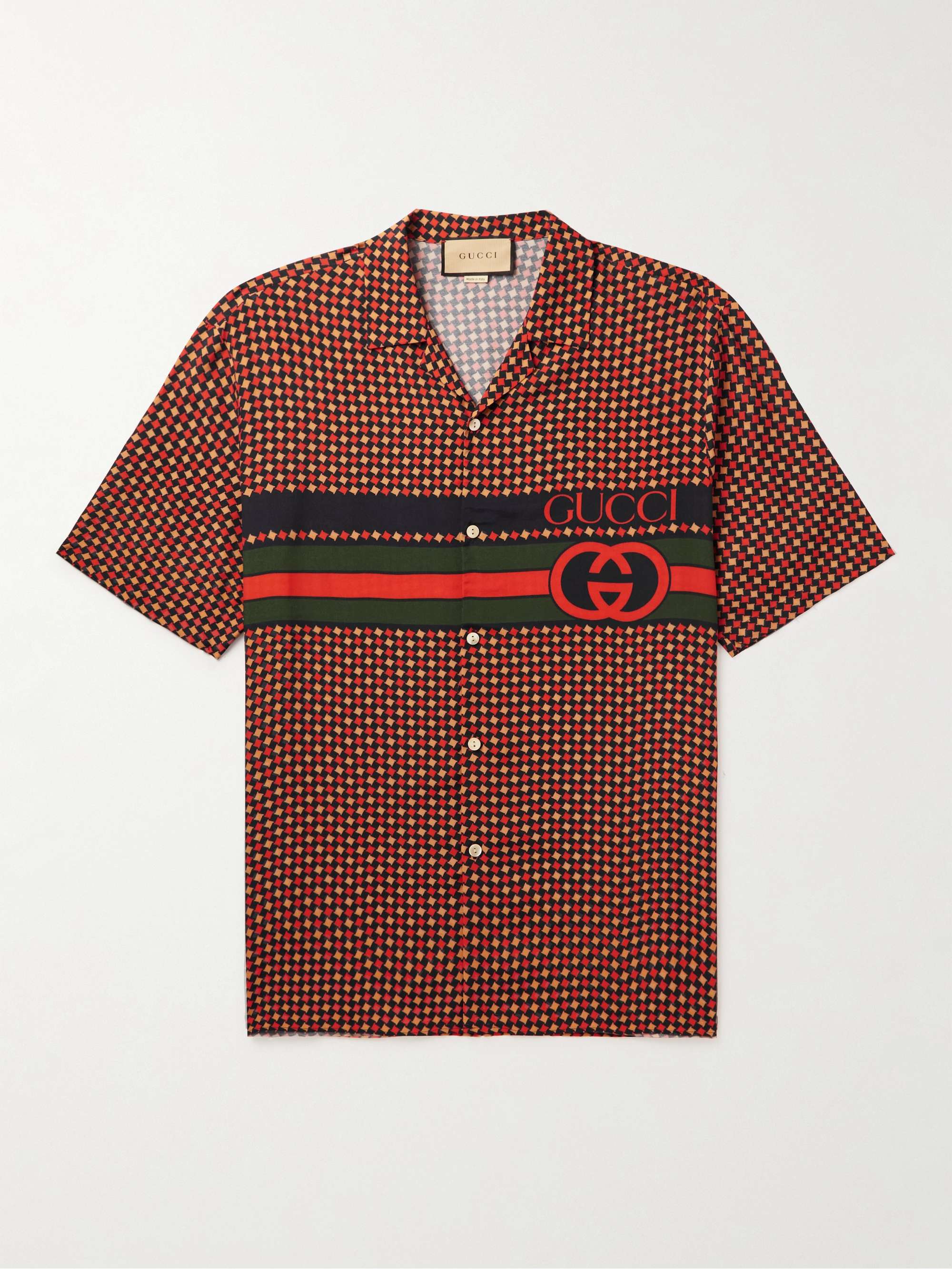 GUCCI Camp-Collar Printed Striped Silk Shirt | MR PORTER