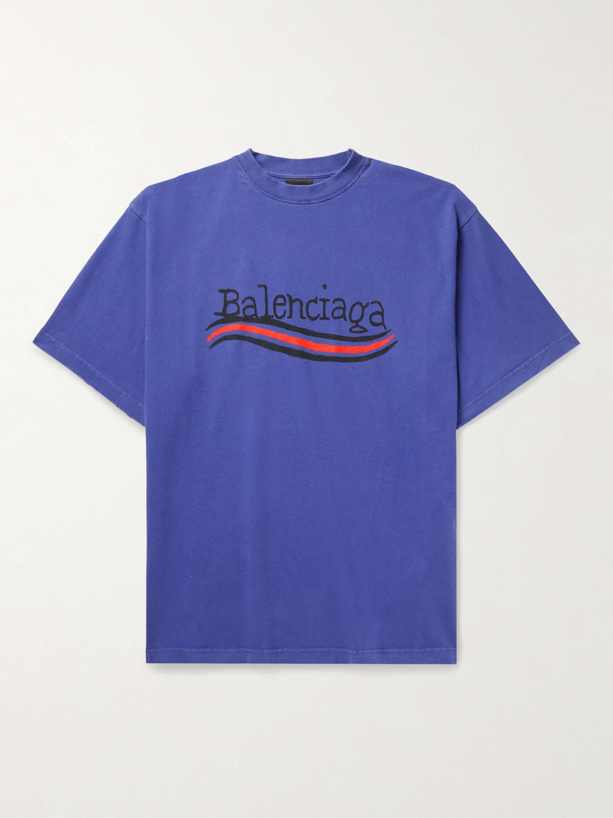 Navy Oversized Logo-Print Cotton-Jersey T-Shirt | BALENCIAGA | MR PORTER