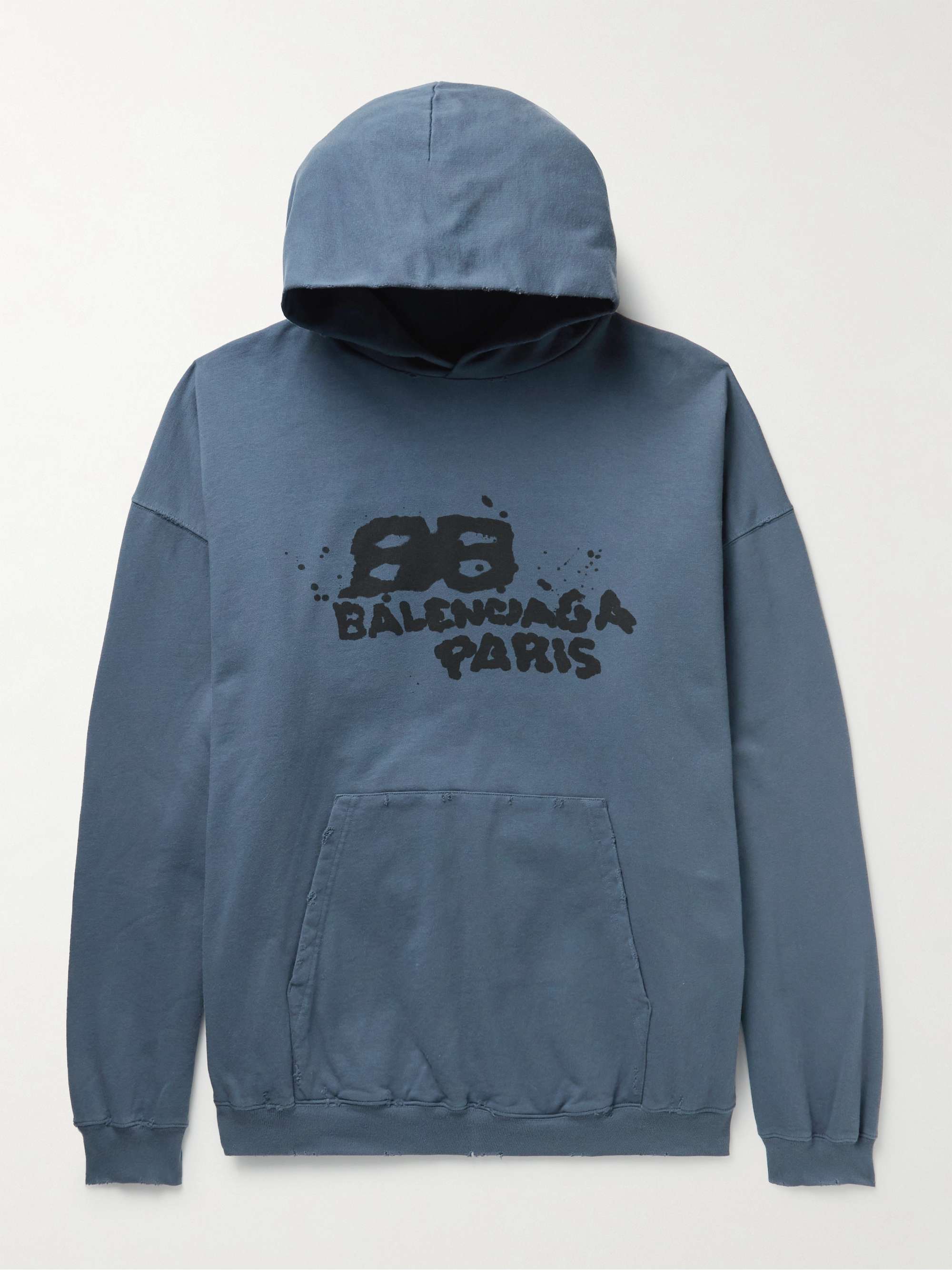 BALENCIAGA Oversized Distressed Logo-Print Cotton Hoodie for Men | MR PORTER