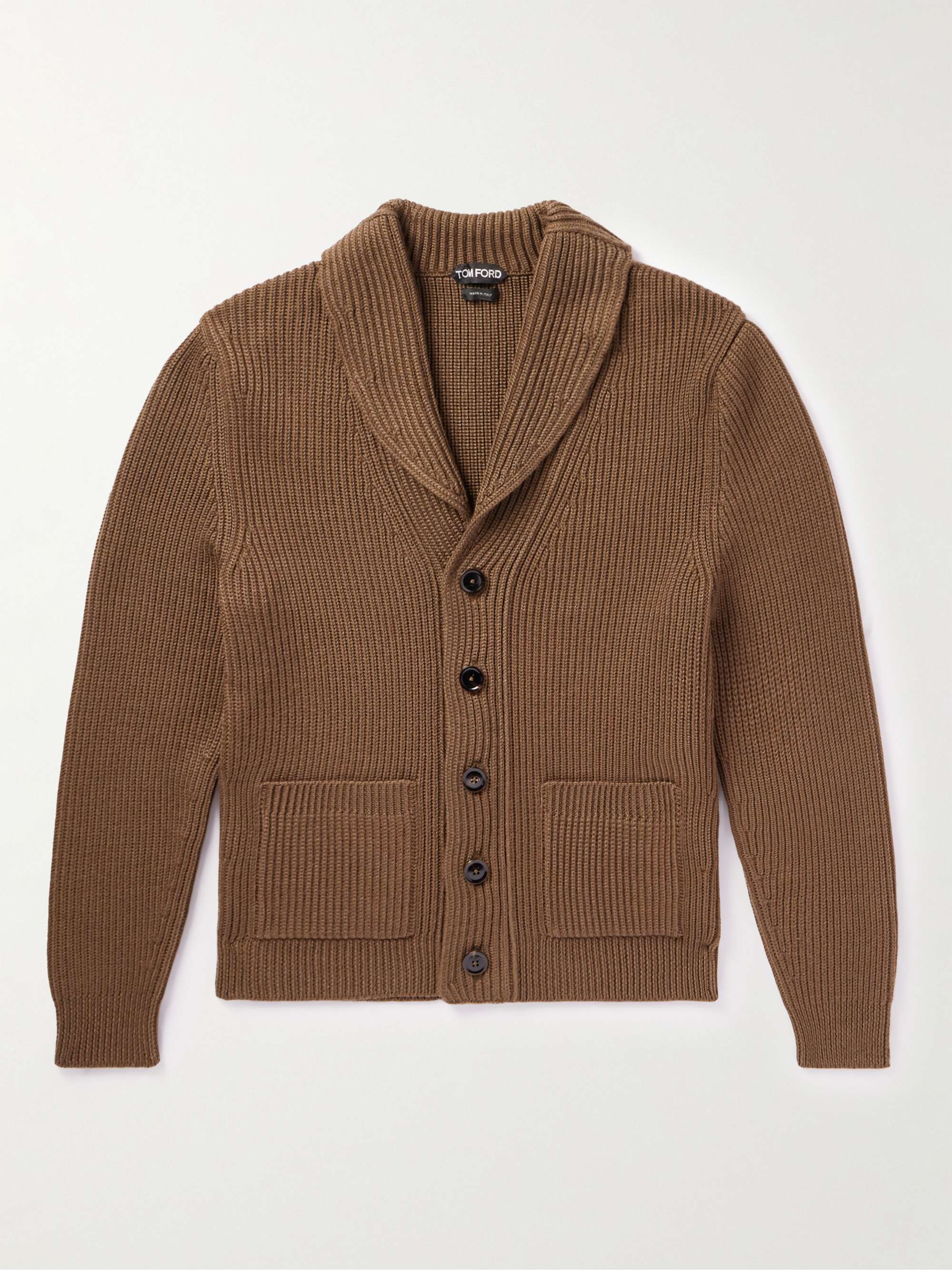 TOM FORD Shawl-Collar Ribbed Wool and Silk-Blend Cardigan for Men | MR  PORTER