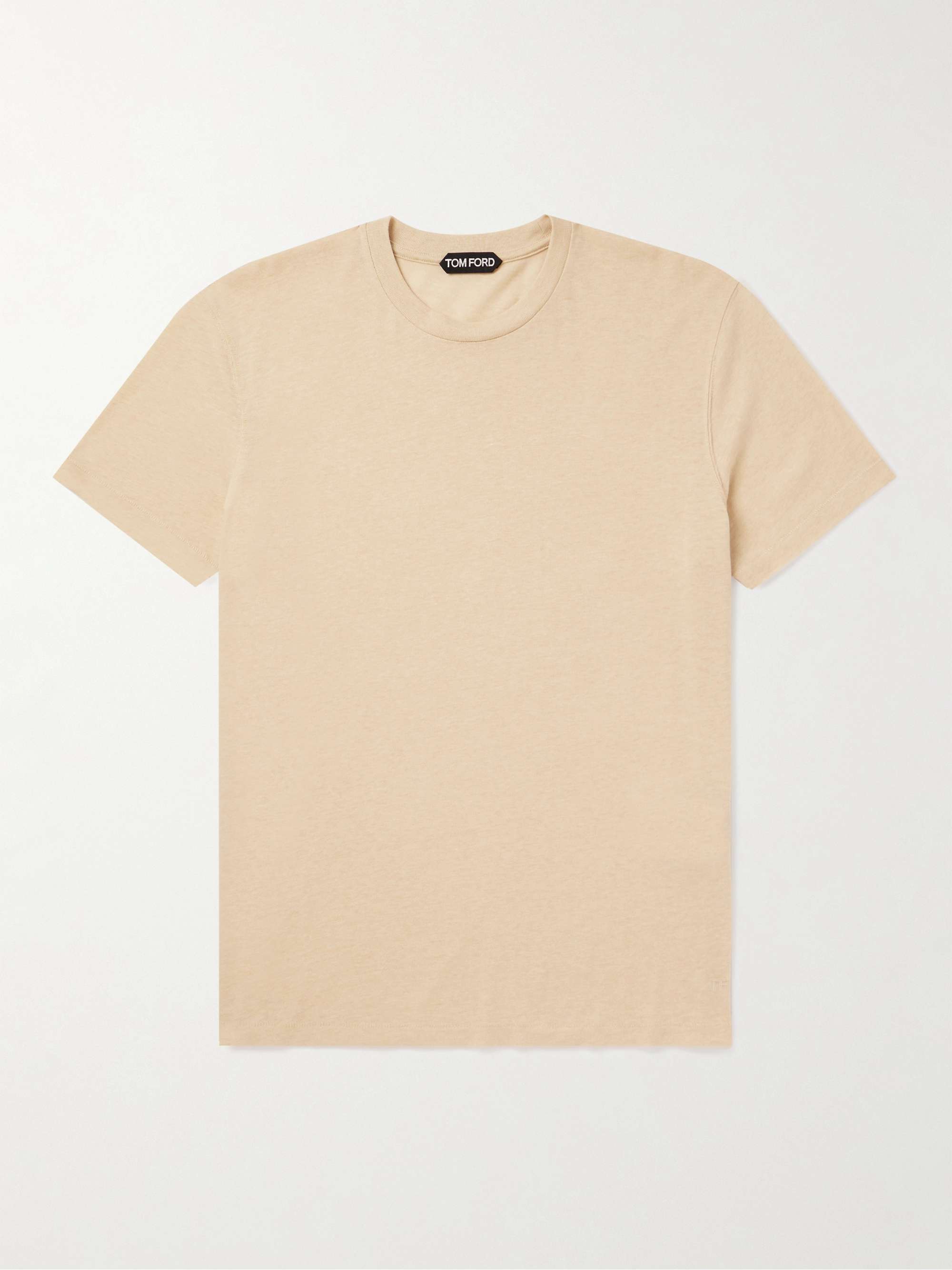 Tom Ford logo-embroidered Cotton-Blend Jersey T-Shirt - Men - Beige T-shirts - S