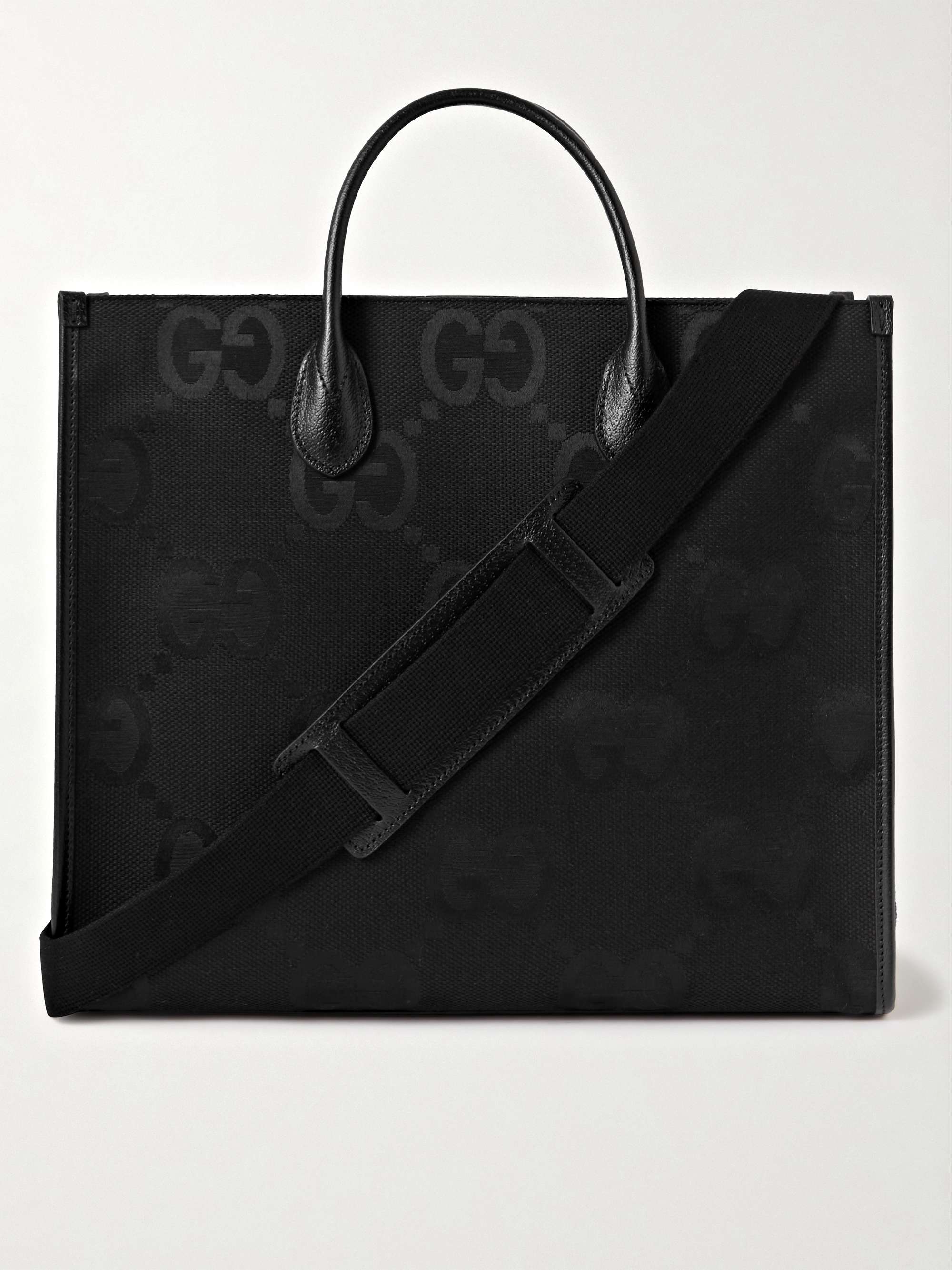 Leather and Logo-Jacquard Tote Bag