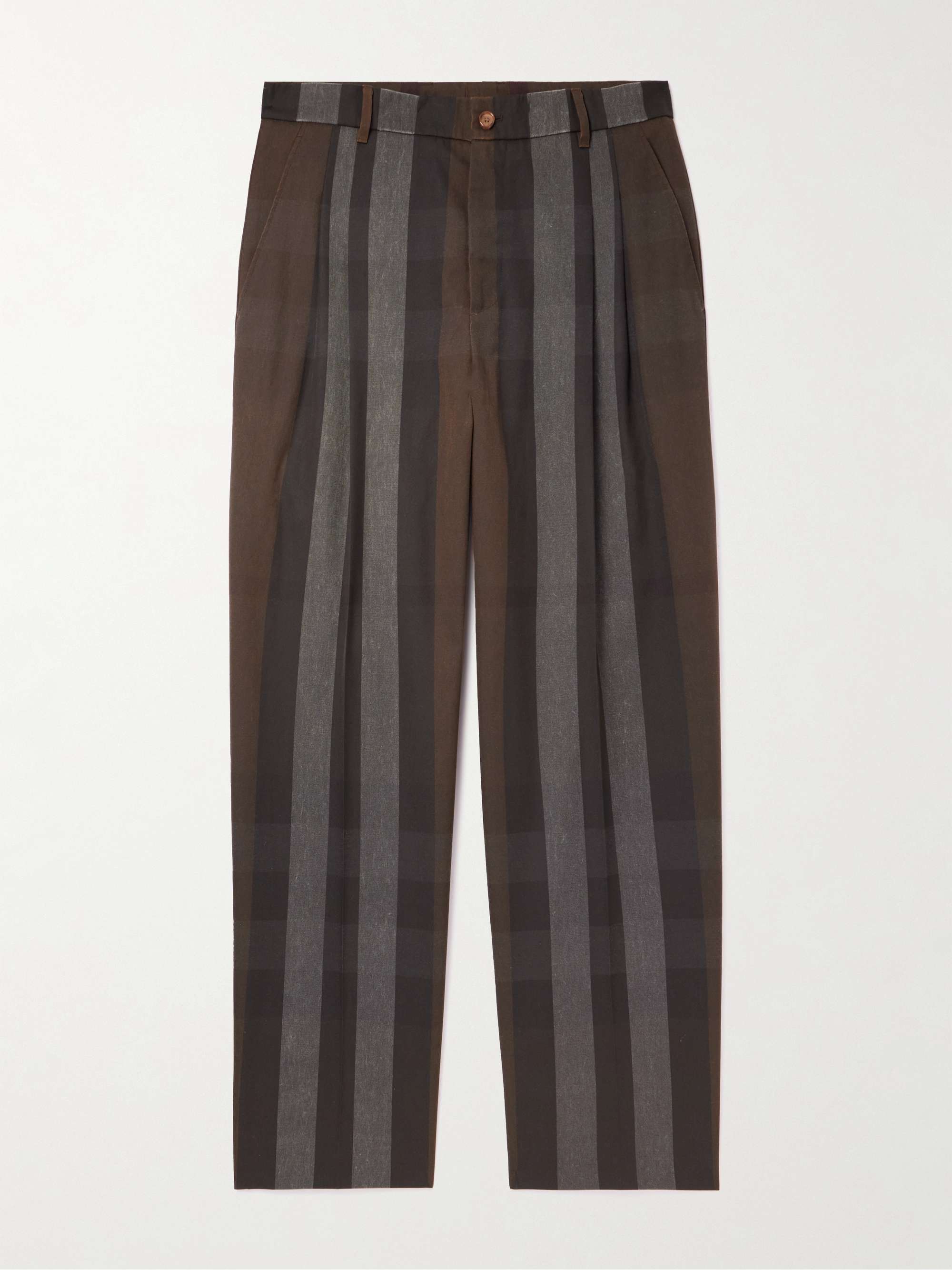 BURBERRY Straight-Leg Pleated Checked Twill Trousers for Men | MR PORTER