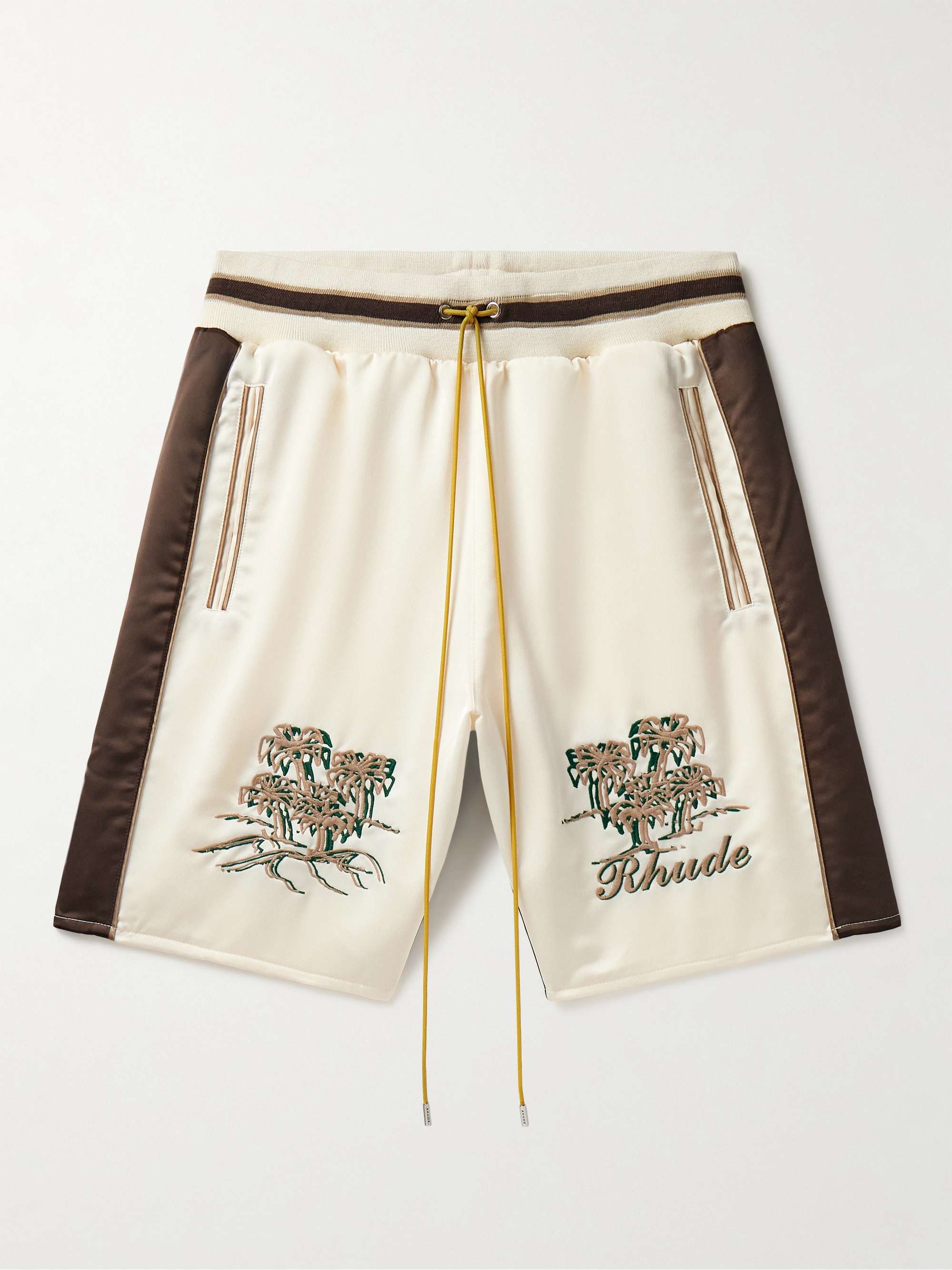 RHUDE Straight-Leg Logo-Embroidered Striped Satin Shorts for Men | MR PORTER