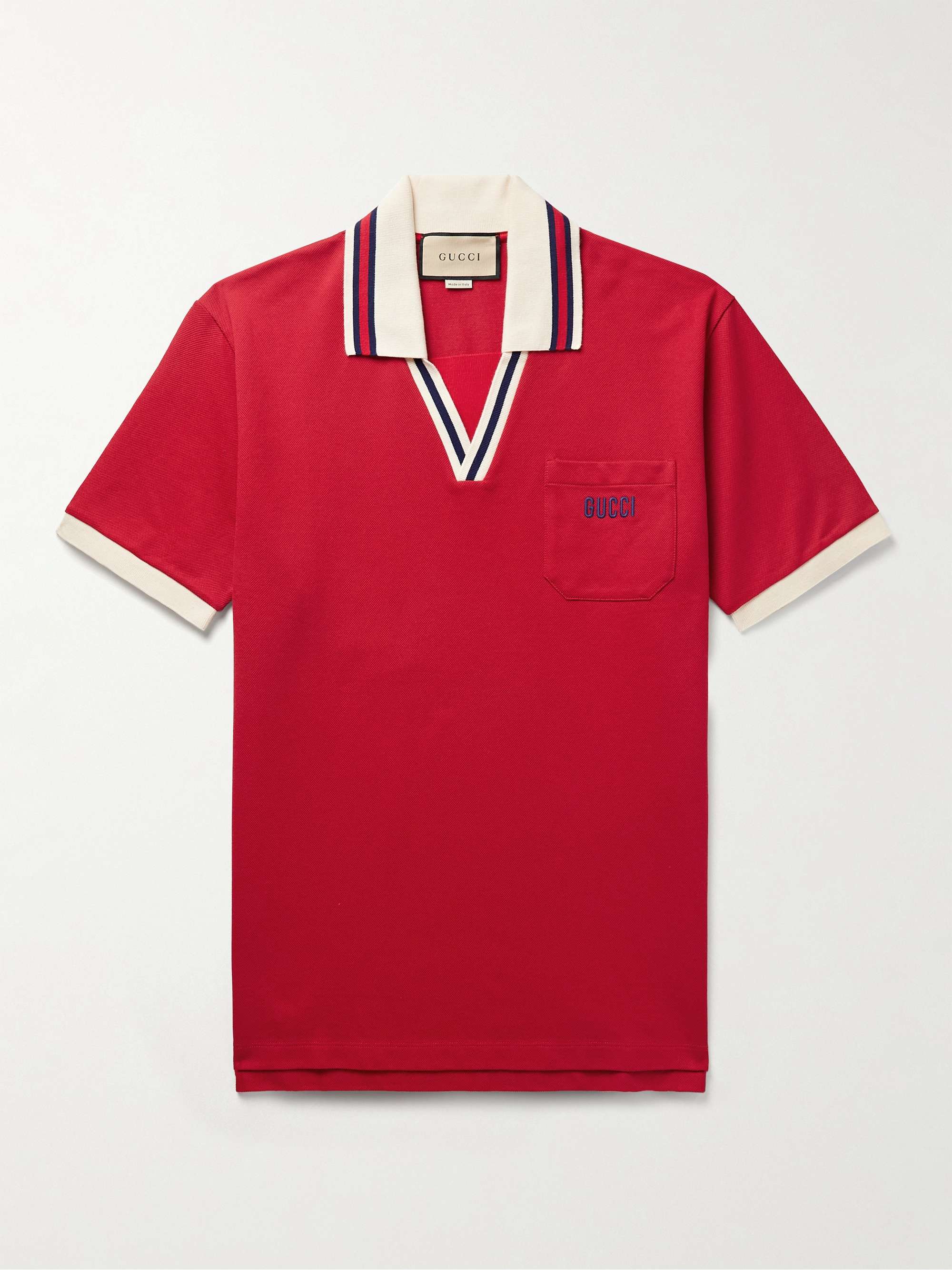 GUCCI Striped Cotton-Blend Piqué Polo Shirt | MR PORTER