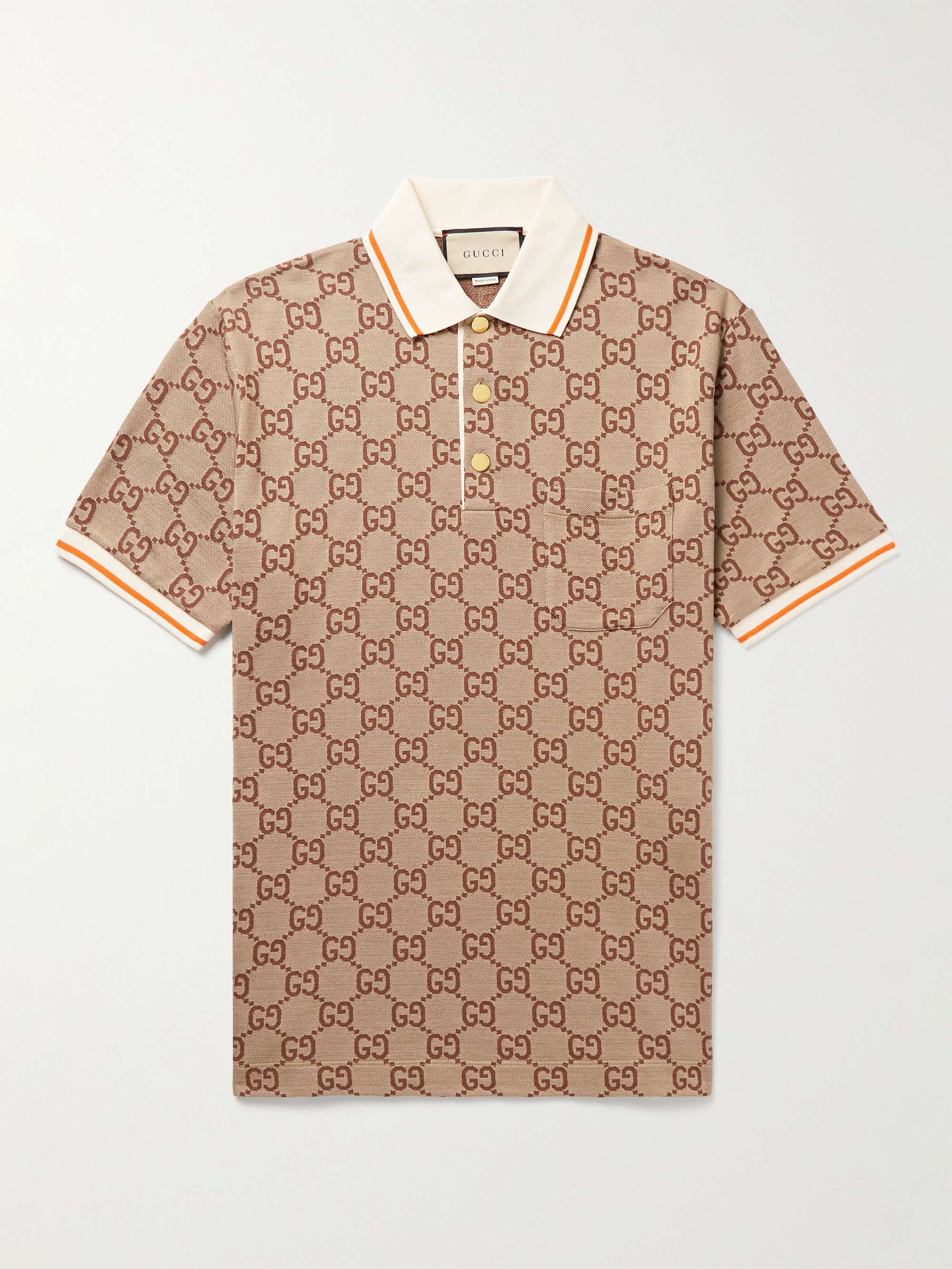 GUCCI Logo-Jacquard Silk Polo Shirt | MR PORTER