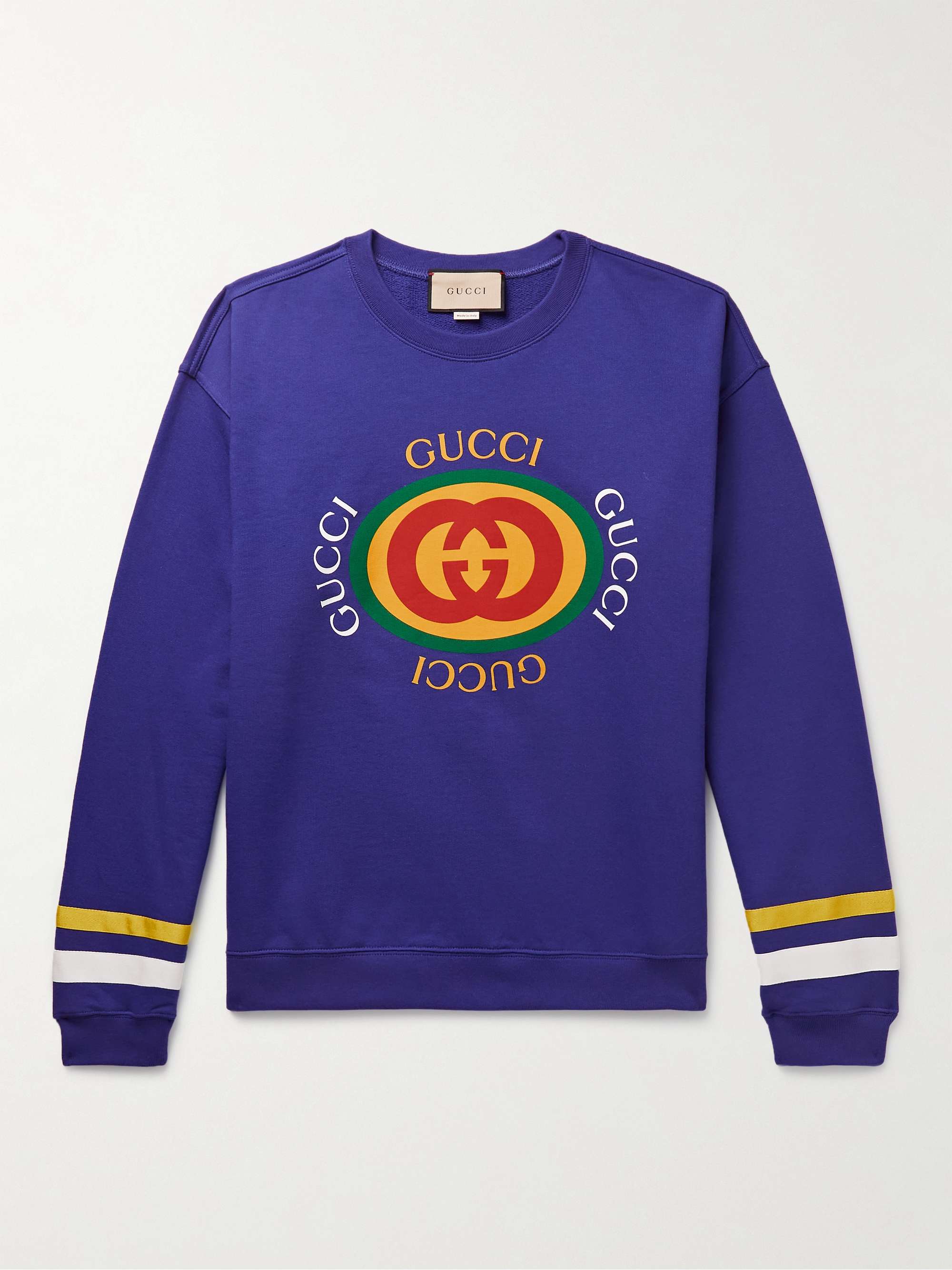 GUCCI Striped Logo-Print Cotton-Blend Jersey Sweatshirt for Men | MR PORTER