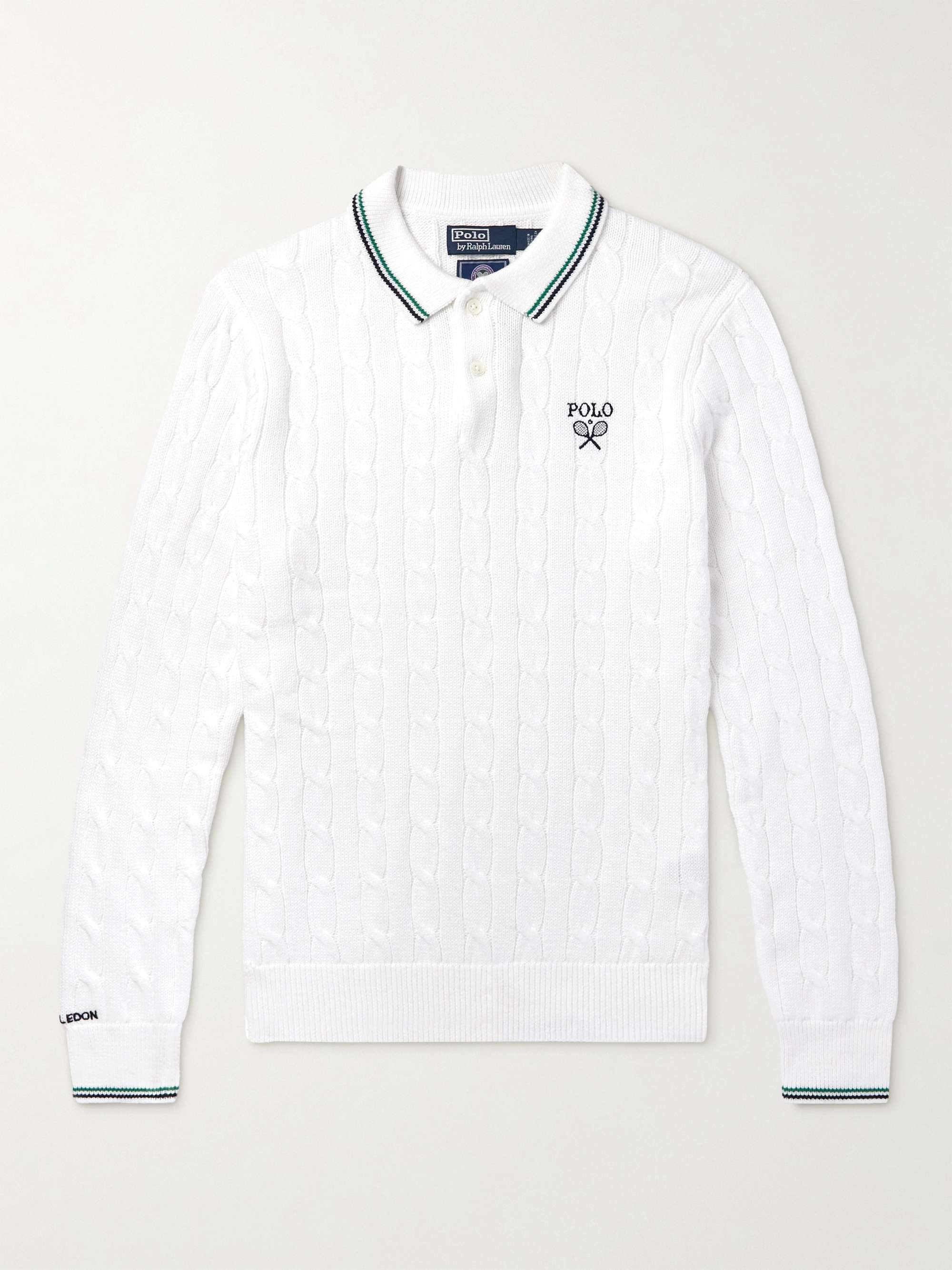 POLO RALPH LAUREN Wimbledon Logo-Embroidered Cable-Knit Sweater for Men |  MR PORTER