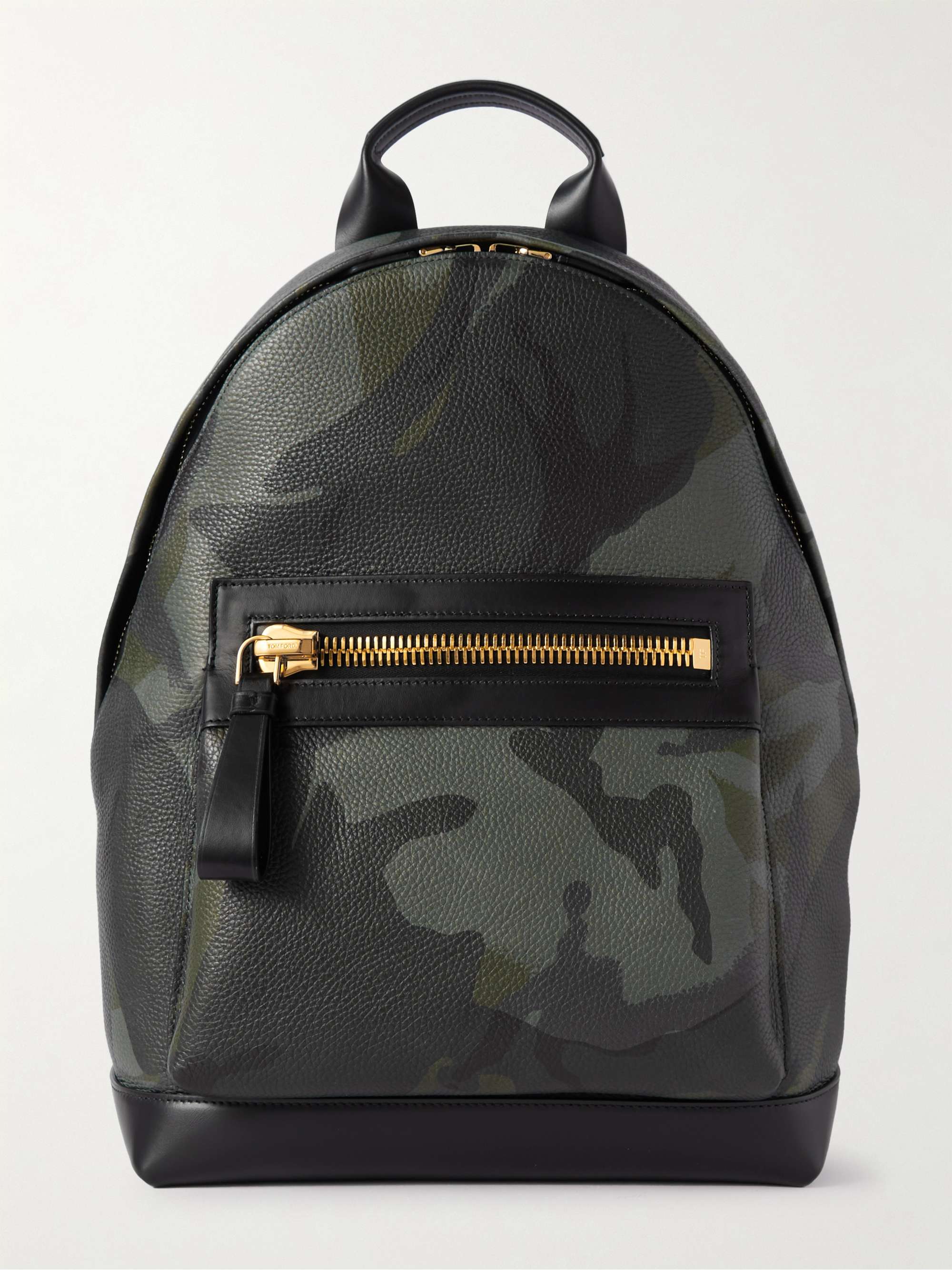 Camouflage-Print Full-Grain Leather Backpack