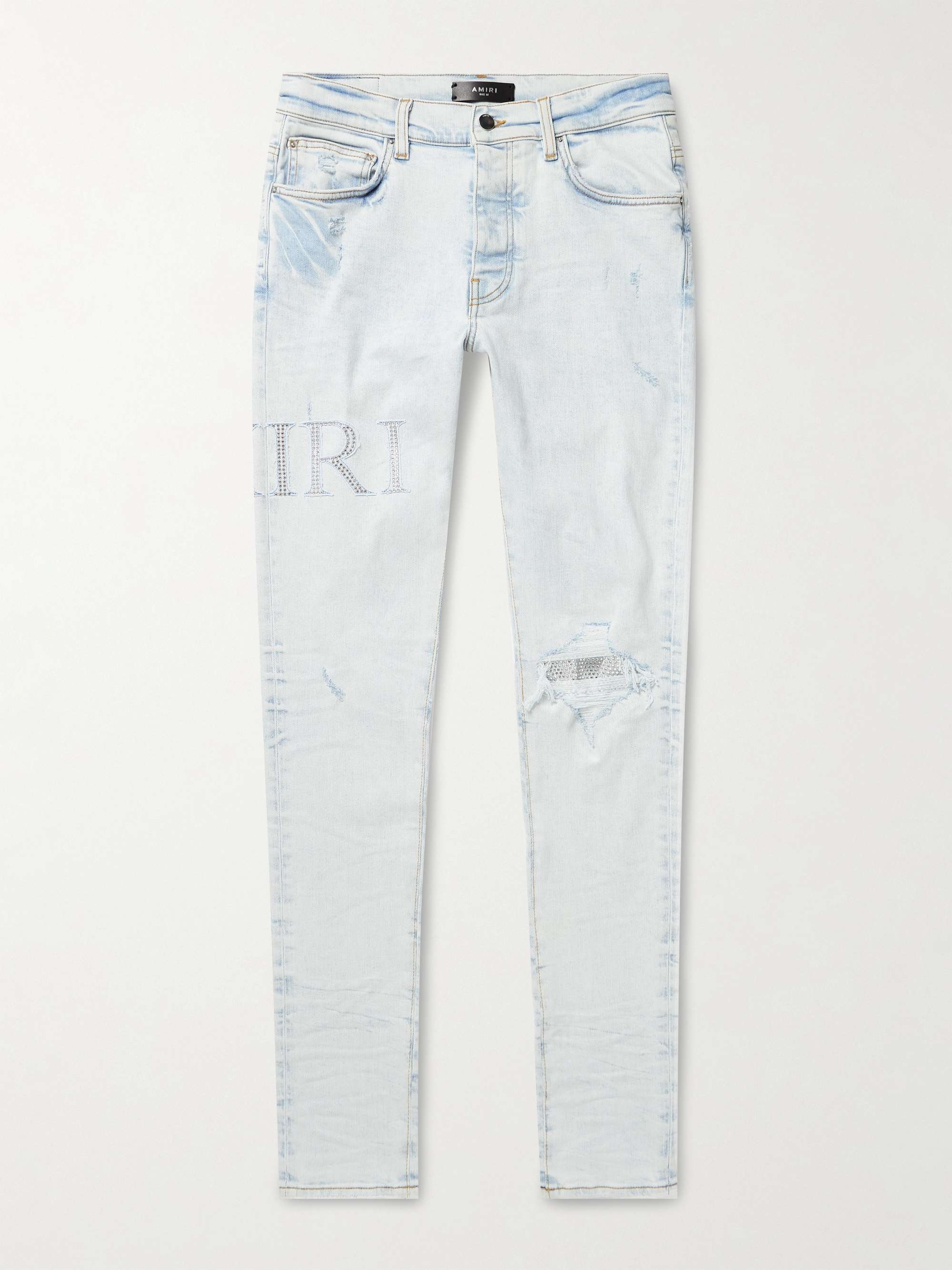 Jeans skinny effetto invecchiato con cristalli e logo applicato AMIRI da  uomo | MR PORTER