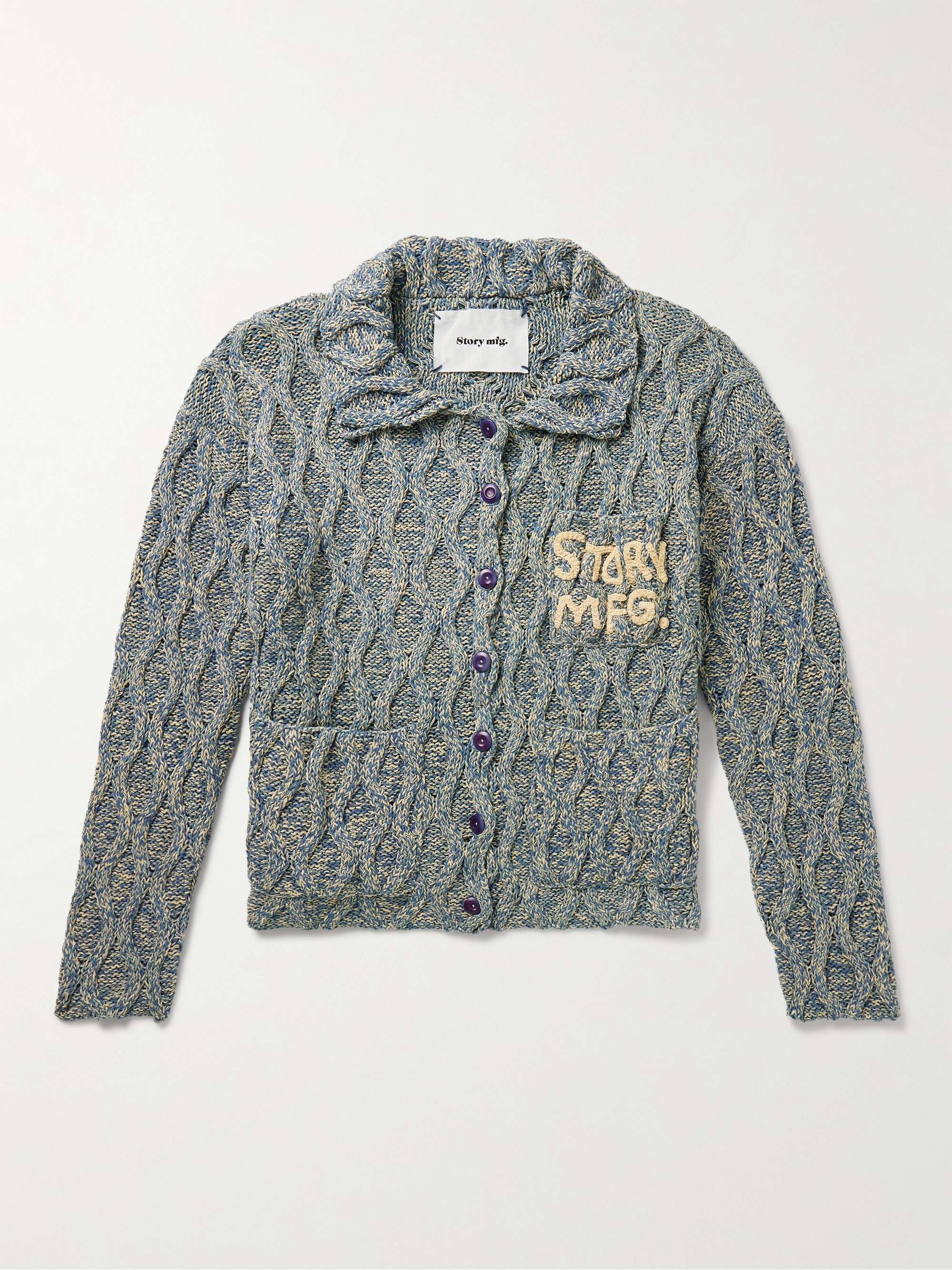 STORY MFG. Grandad Embroidered Cable-Knit Organic Cotton Cardigan for Men |  MR PORTER