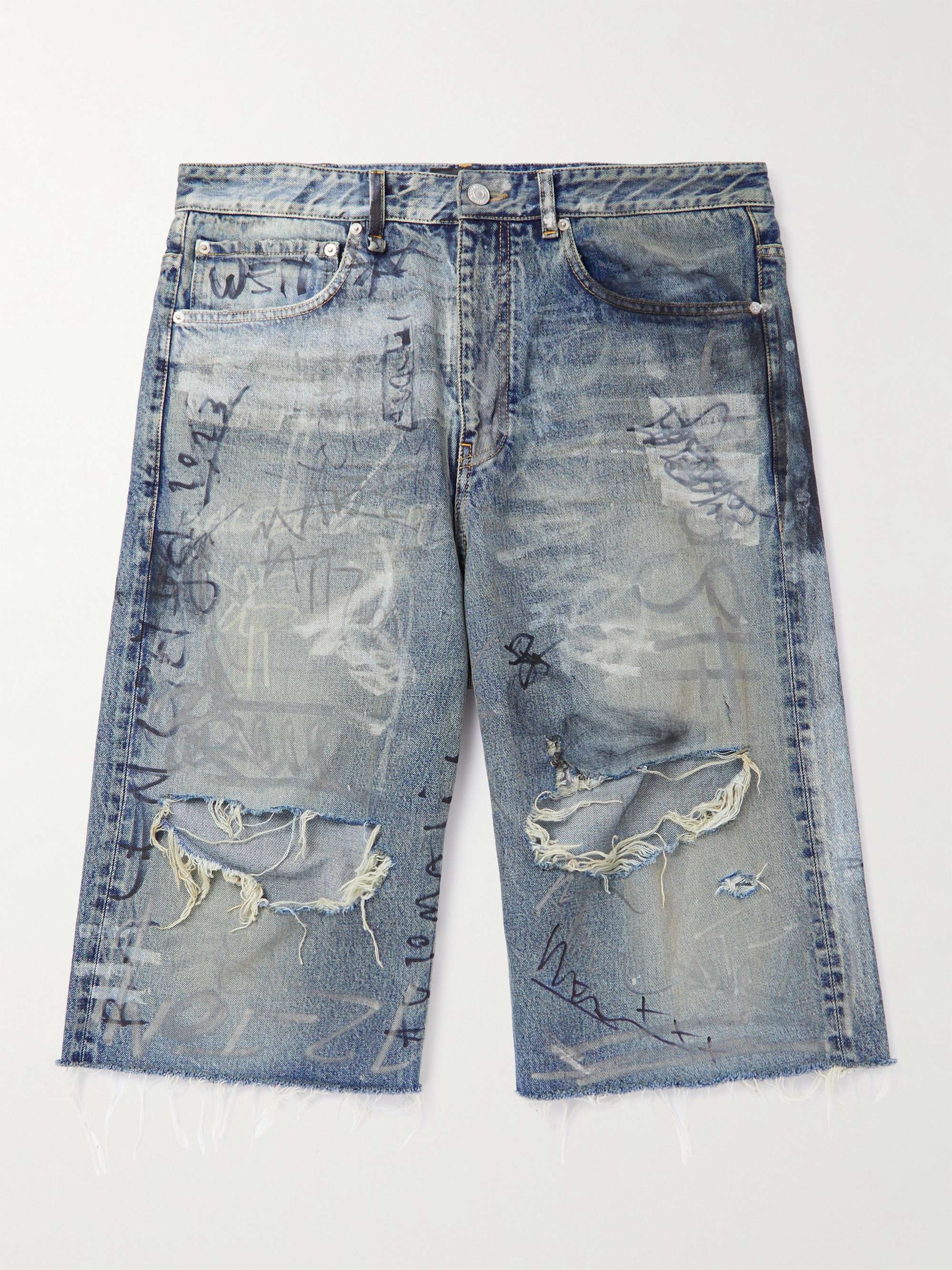 Gerade geschnittene Jeansshorts mit Print in Distressed-Optik | MR PORTER