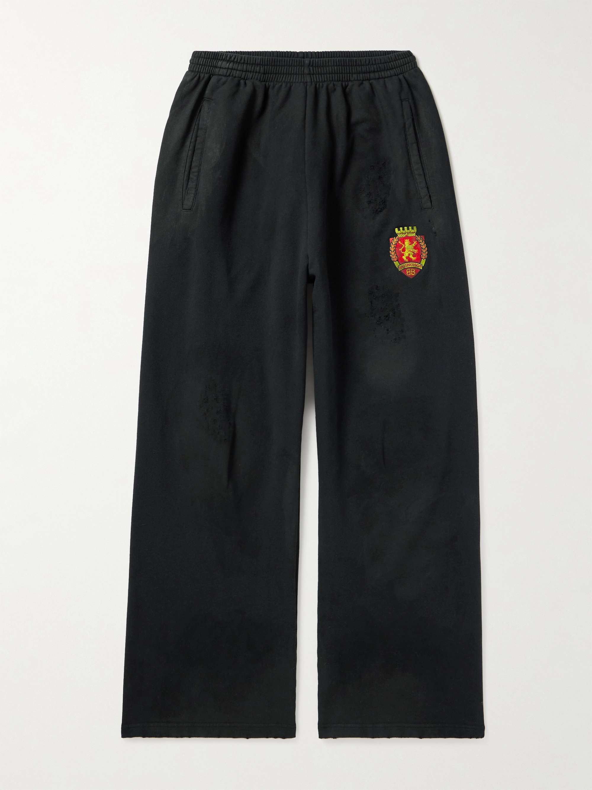 BALENCIAGA Wide-Leg Distressed Logo-Appliquéd Cotton-Jersey Sweatpants for  Men | MR PORTER