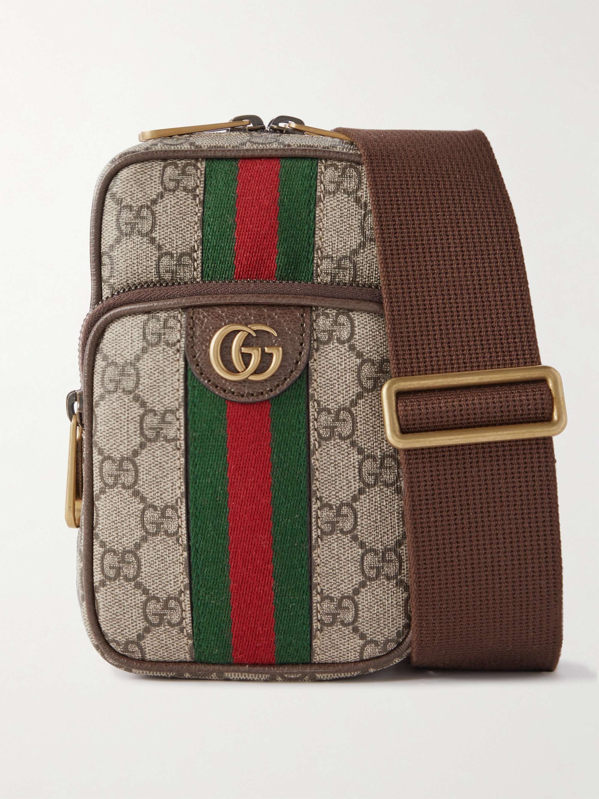 GUCCI Leather-Trimmed Monogrammed Coated-Canvas Tote Bag for Men