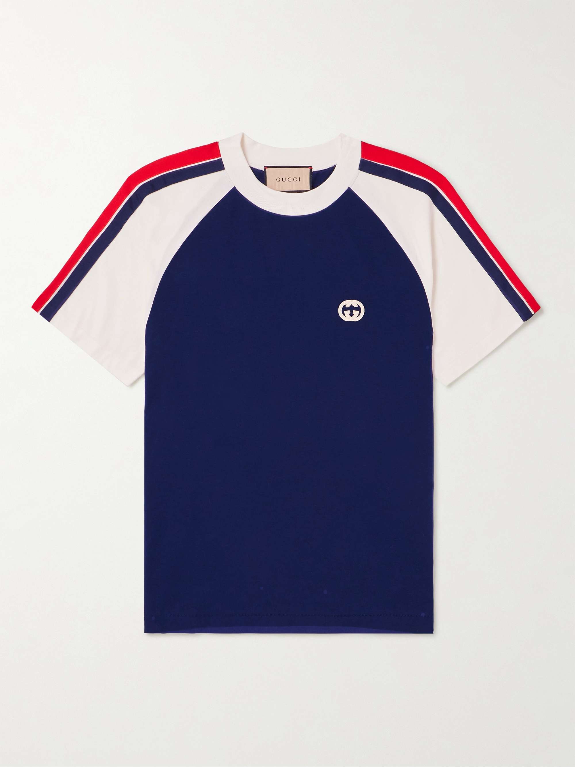 GUCCI Webbing-Trimmed Appliquéd Cotton-Jersey T-Shirt for Men | MR PORTER