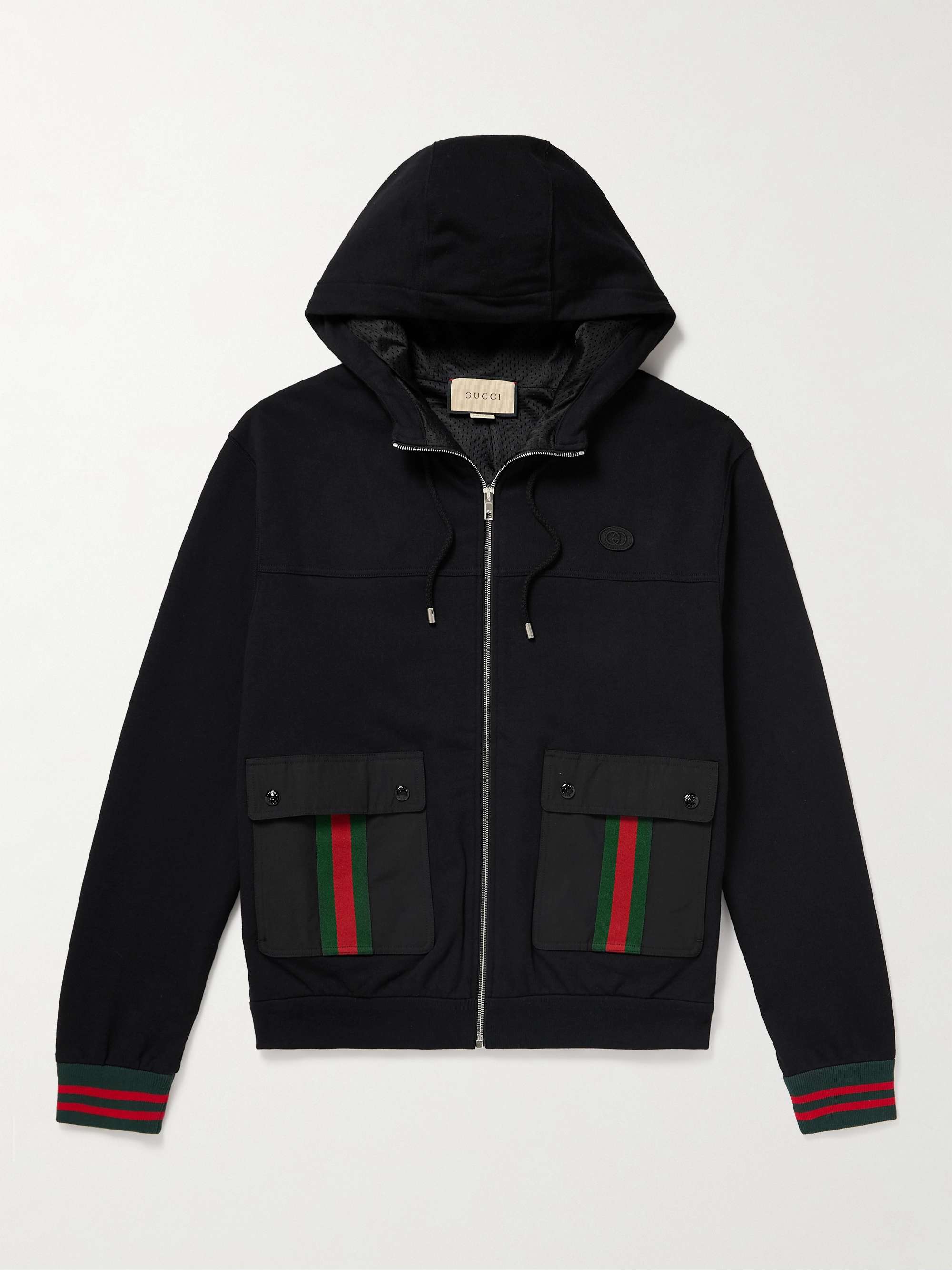 GUCCI Shell and Webbing-Trimmed Cotton-Jersey Zip-Up Hoodie for Men | MR  PORTER