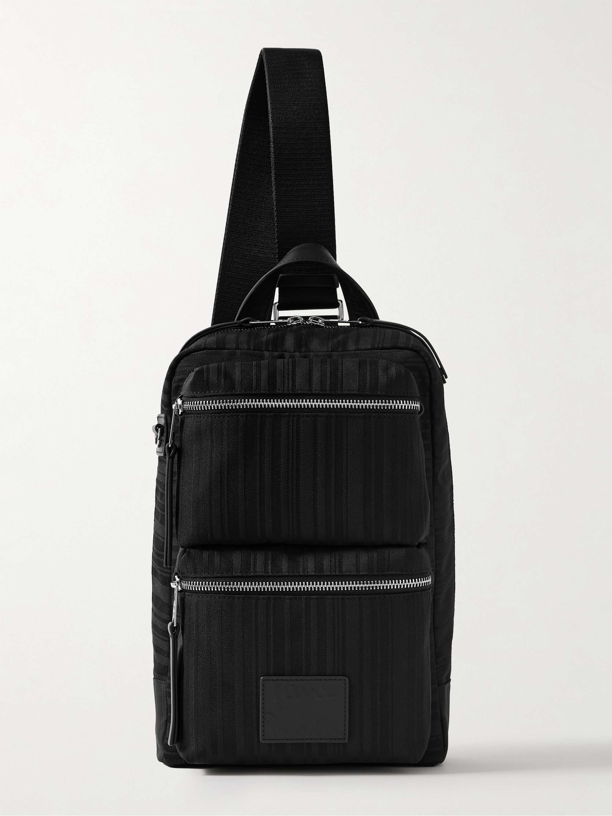 Leather-Trimmed Jacquard Sling Backpack