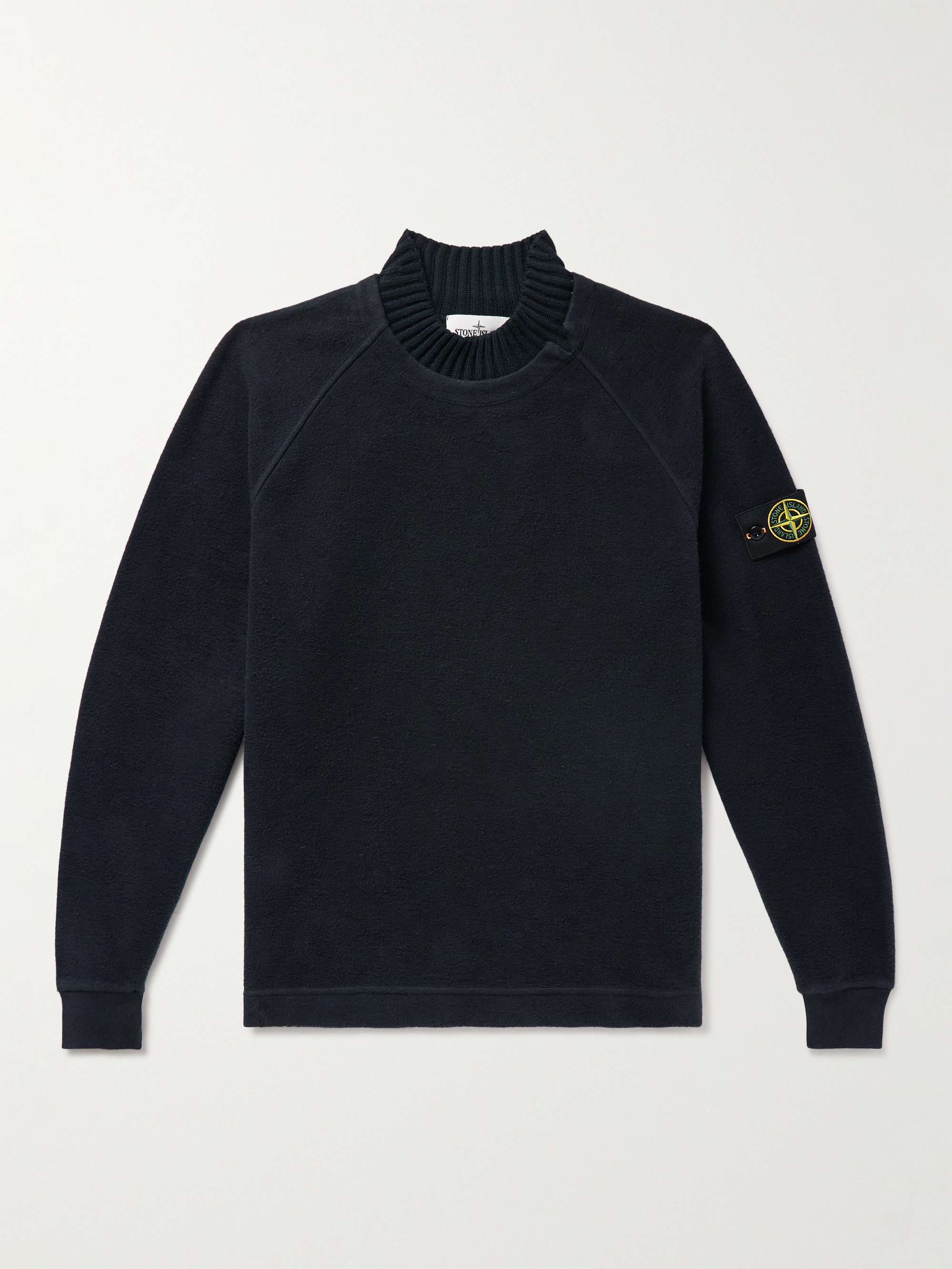 STONE ISLAND Wool-Trimmed Logo-Appliquéd Cotton-Blend Fleece Sweatshirt for  Men | MR PORTER