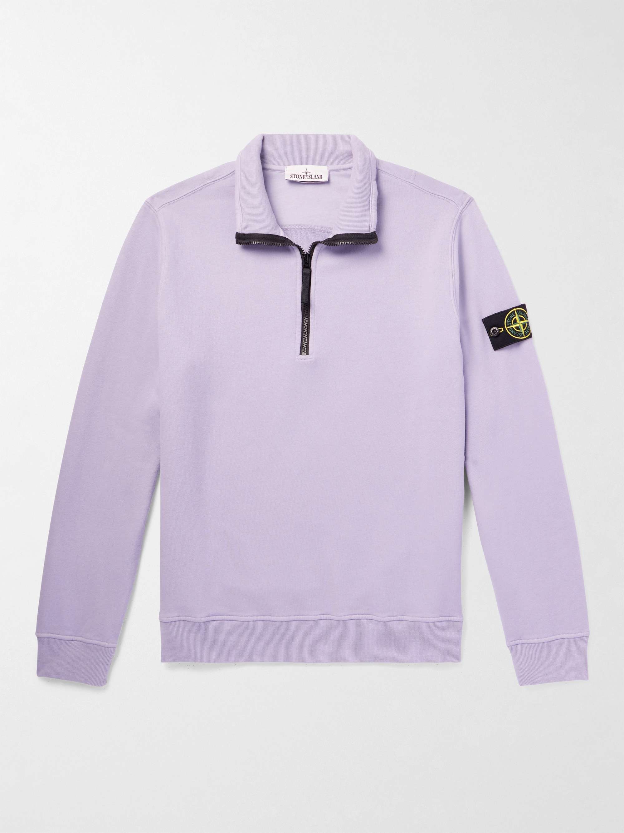 STONE ISLAND Logo-Appliquéd Garment-Dyed Cotton-Jersey Half-Zip Sweatshirt  for Men | MR PORTER