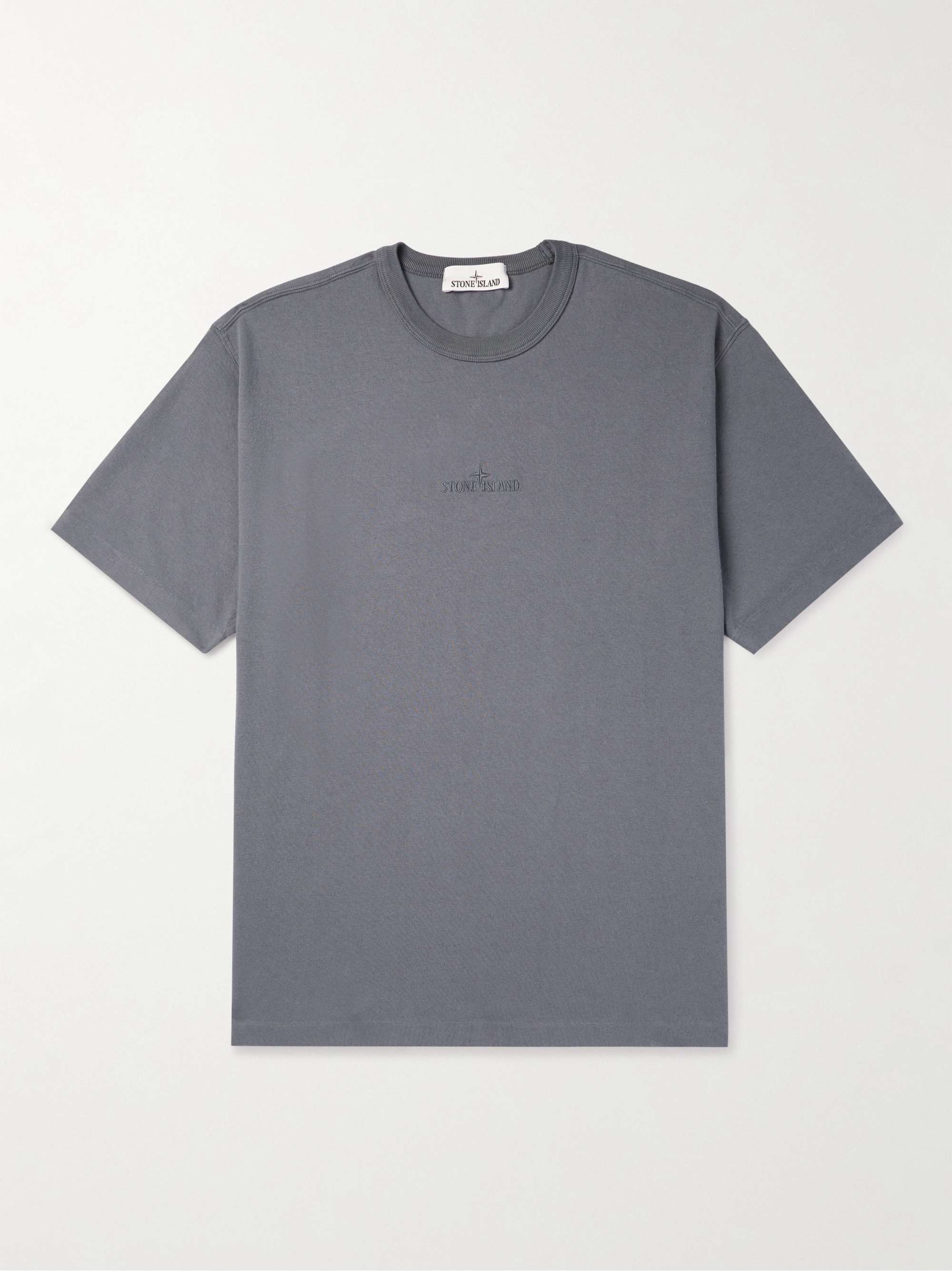 STONE ISLAND Logo-Embroidered Garment-Dyed Cotton-Jersey T-Shirt for Men |  MR PORTER