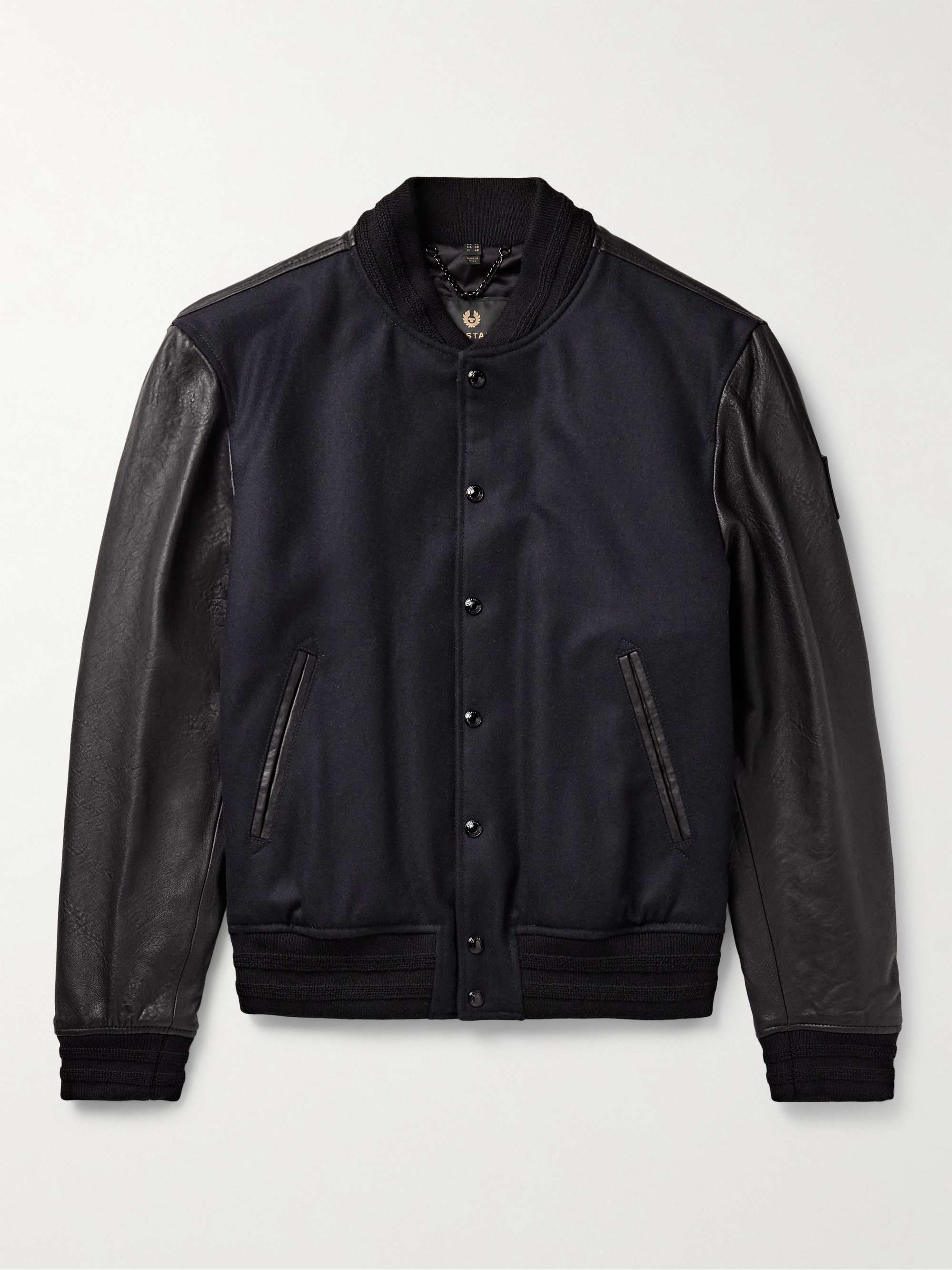 BELSTAFF Hadley Logo-Appliquéd Leather and Wool-Blend Felt Varsity Jacket  for Men | MR PORTER