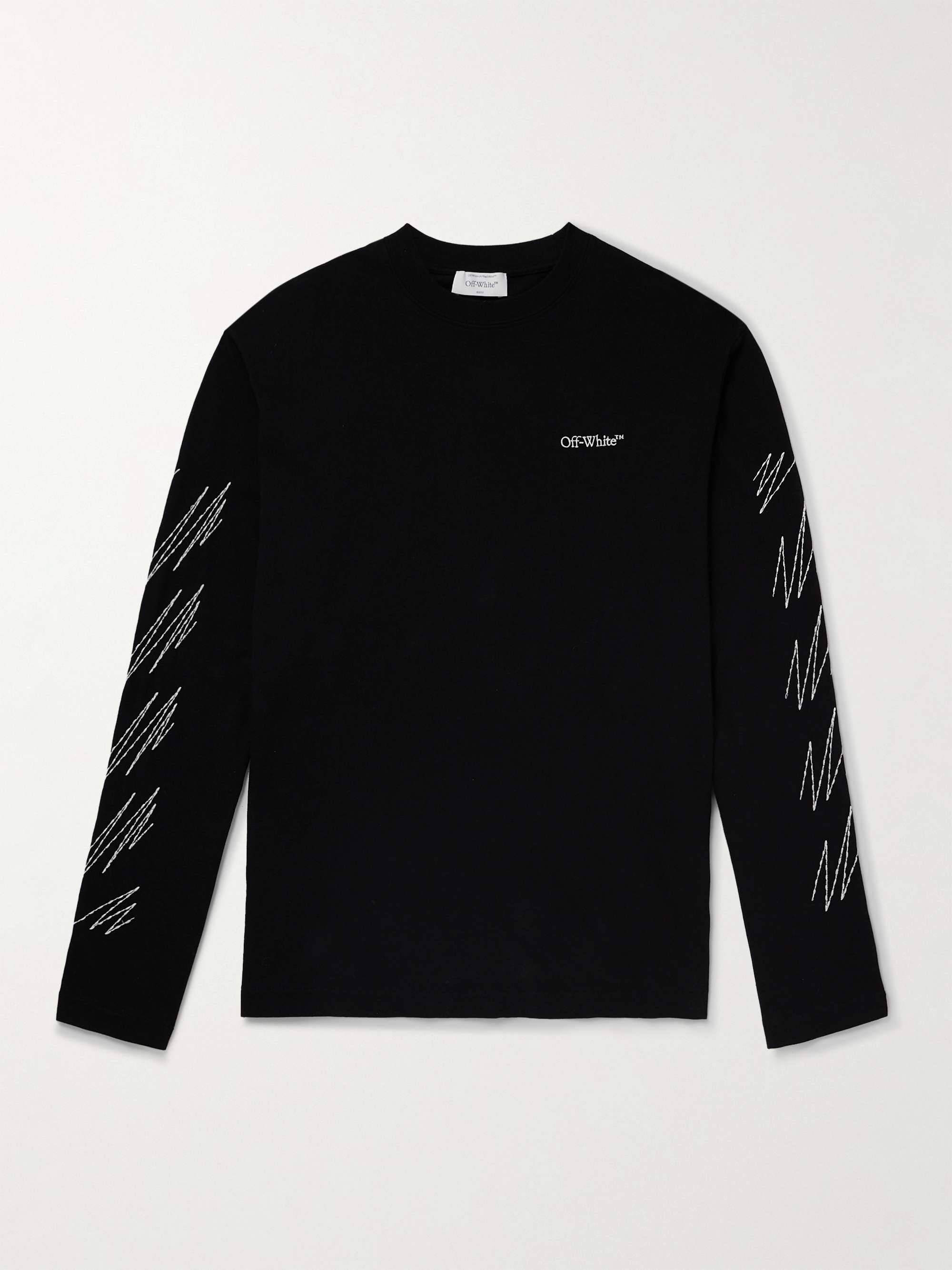 OFF-WHITE Logo-Print Embroidered Cotton-Jersey T-Shirt for Men | MR PORTER