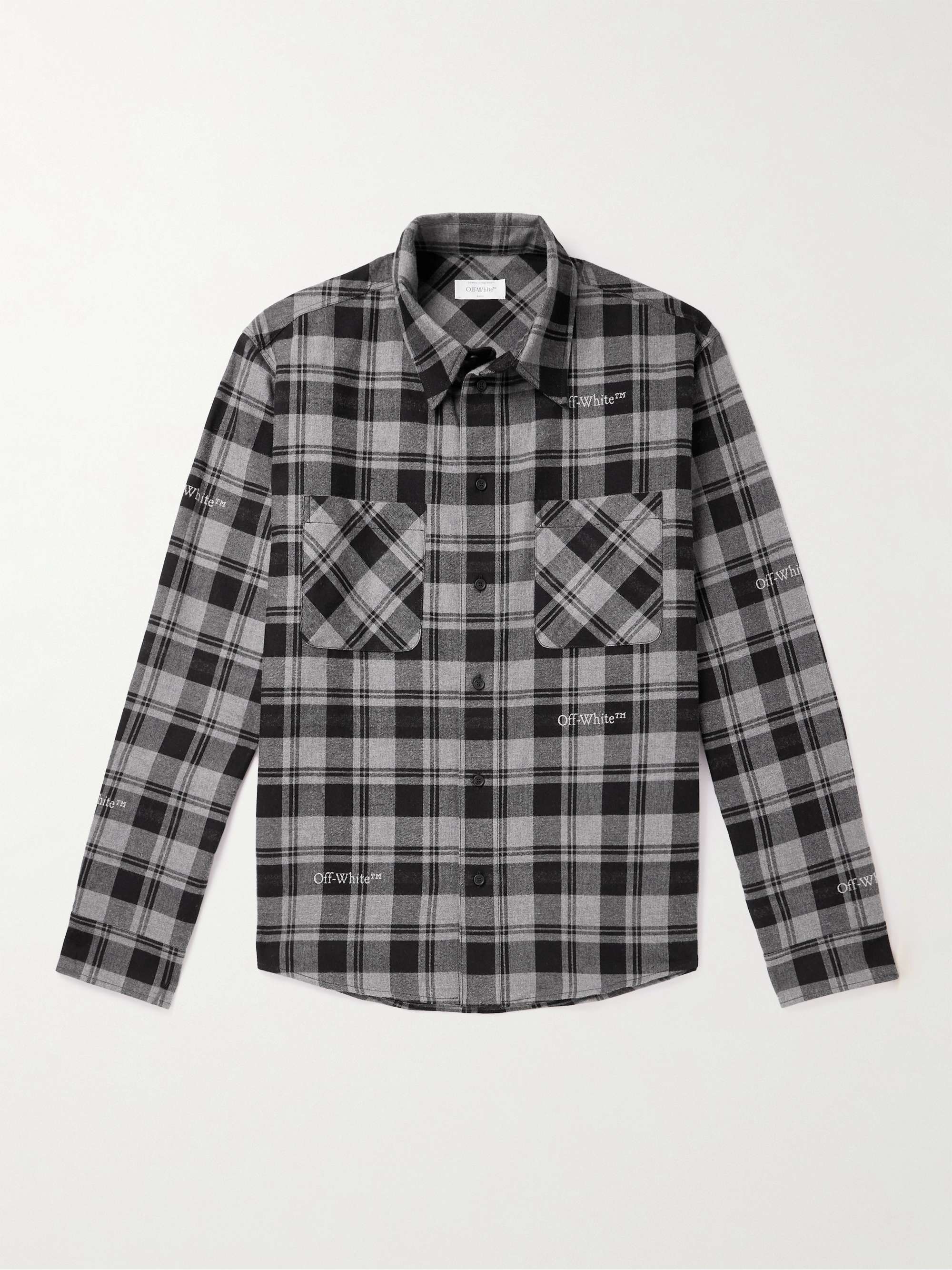 OFF-WHITE Logo-Embroidered Checked Cotton-Flannel Shirt for Men | MR PORTER