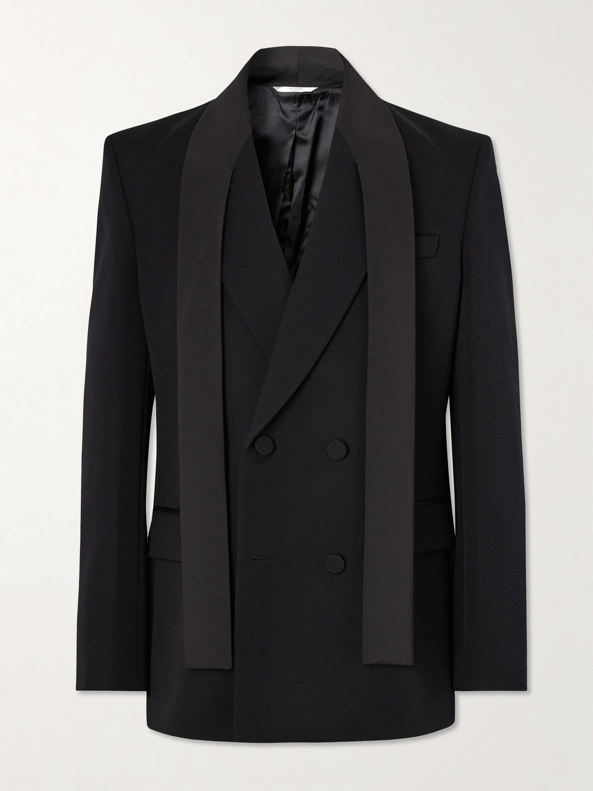 VALENTINO GARAVANI Double-Breasted Silk-Faille Trimmed Wool Blazer for Men  | MR PORTER