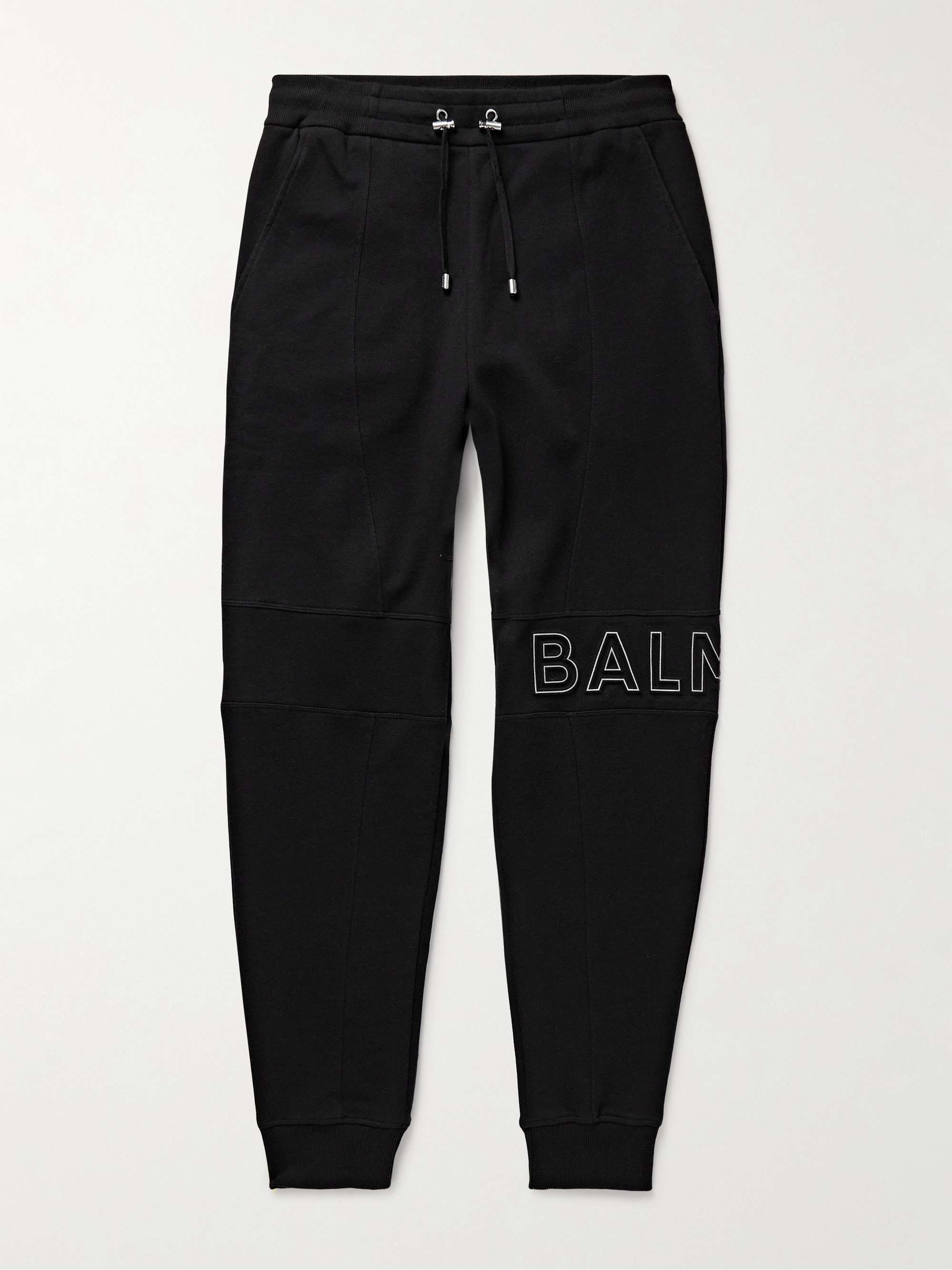 BALMAIN Slim-Fit Tapered Reflective Logo-Embossed Cotton-Jersey Sweatpants  for Men | MR PORTER