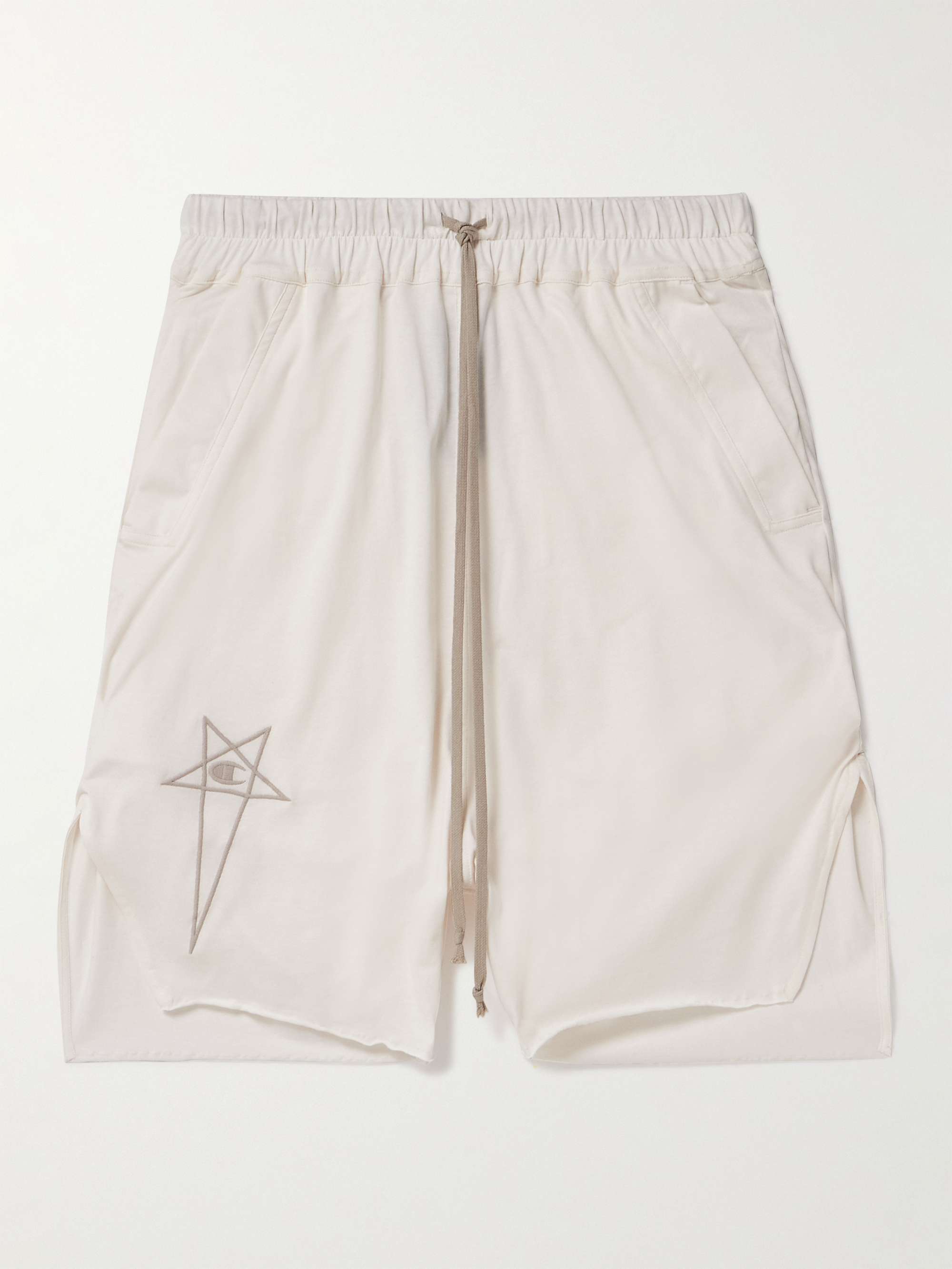 RICK OWENS + Champion Beveled Pods Straight-Leg Embroidered Organic  Cotton-Jersey Shorts for Men | MR PORTER