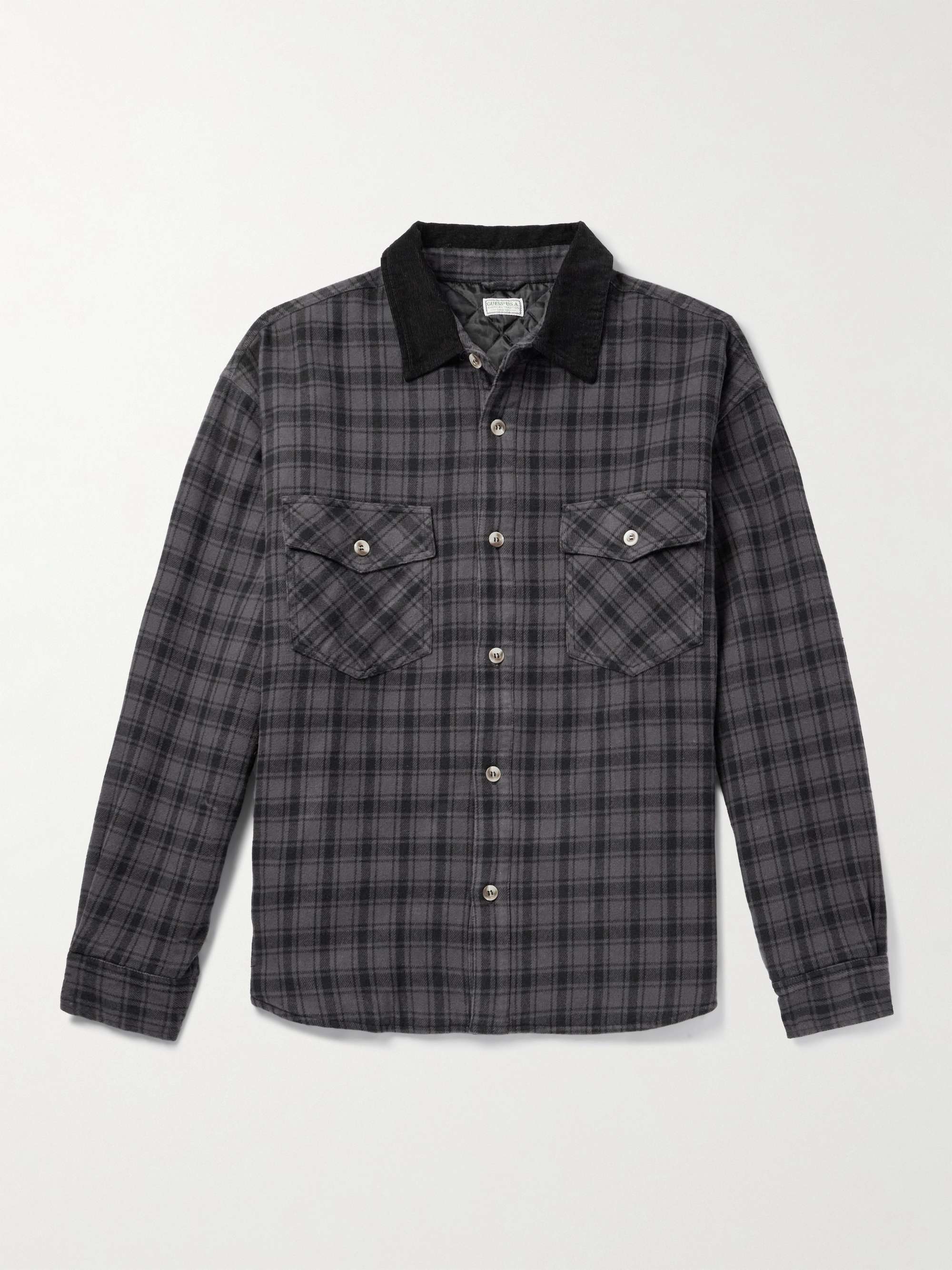 GUESS USA Corduroy-Trimmed Checked Cotton-Flannel Shirt for Men | MR PORTER