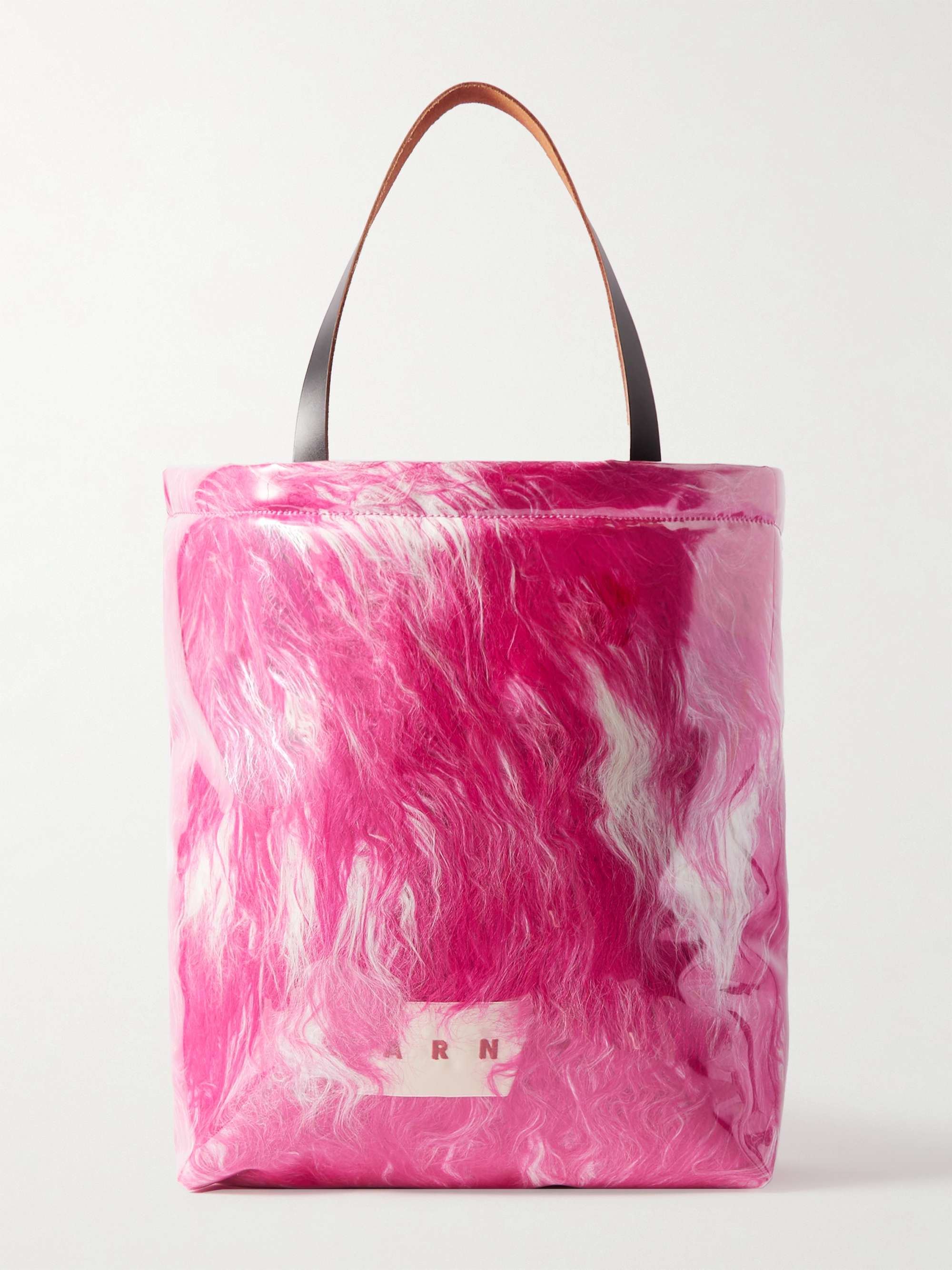 Leather-Trimmed Faux Fur and PVC Tote Bag