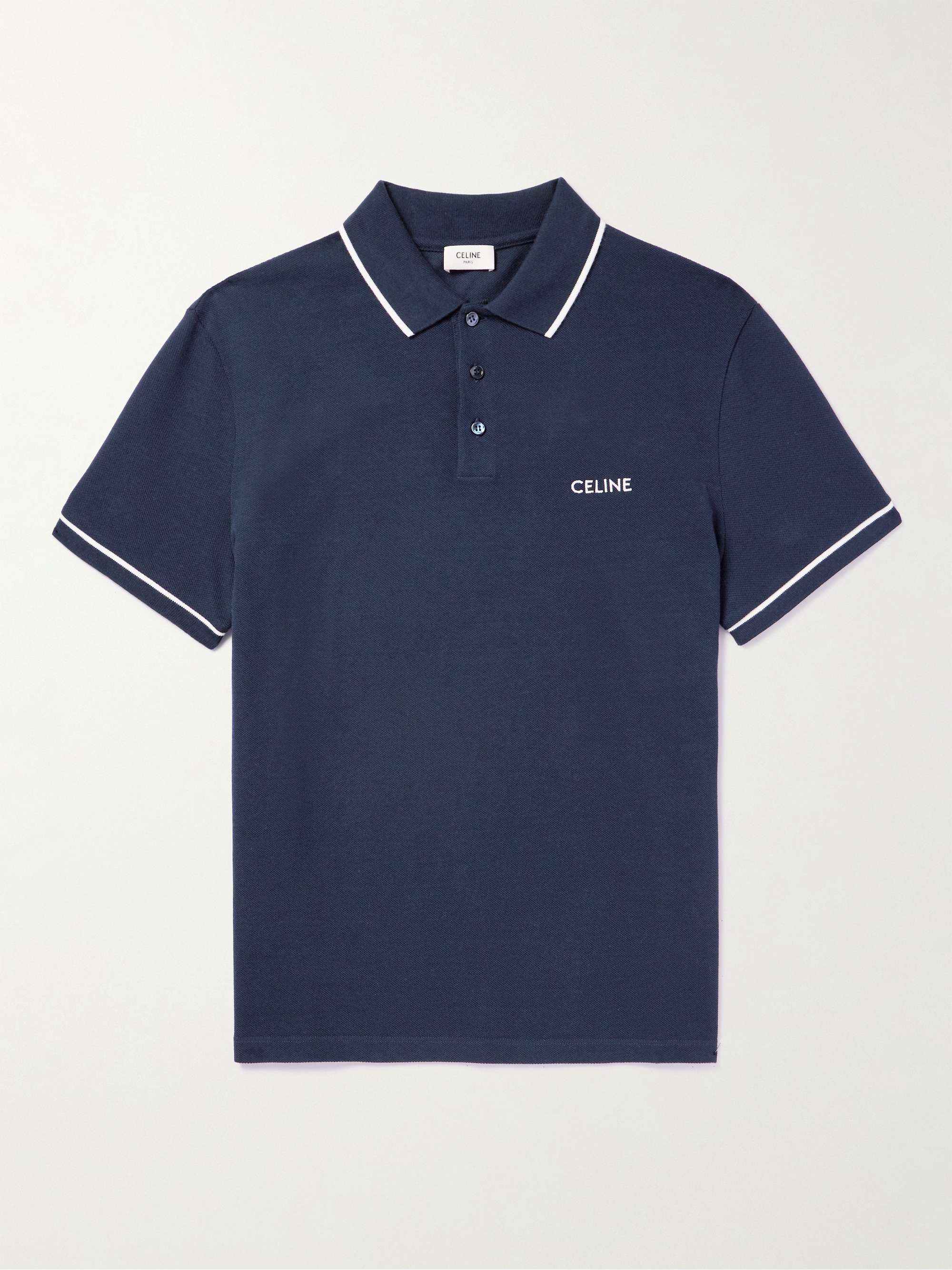 CELINE HOMME Contrast-Tipped Logo-Embroidered Cotton-Piqué Polo Shirt for  Men | MR PORTER