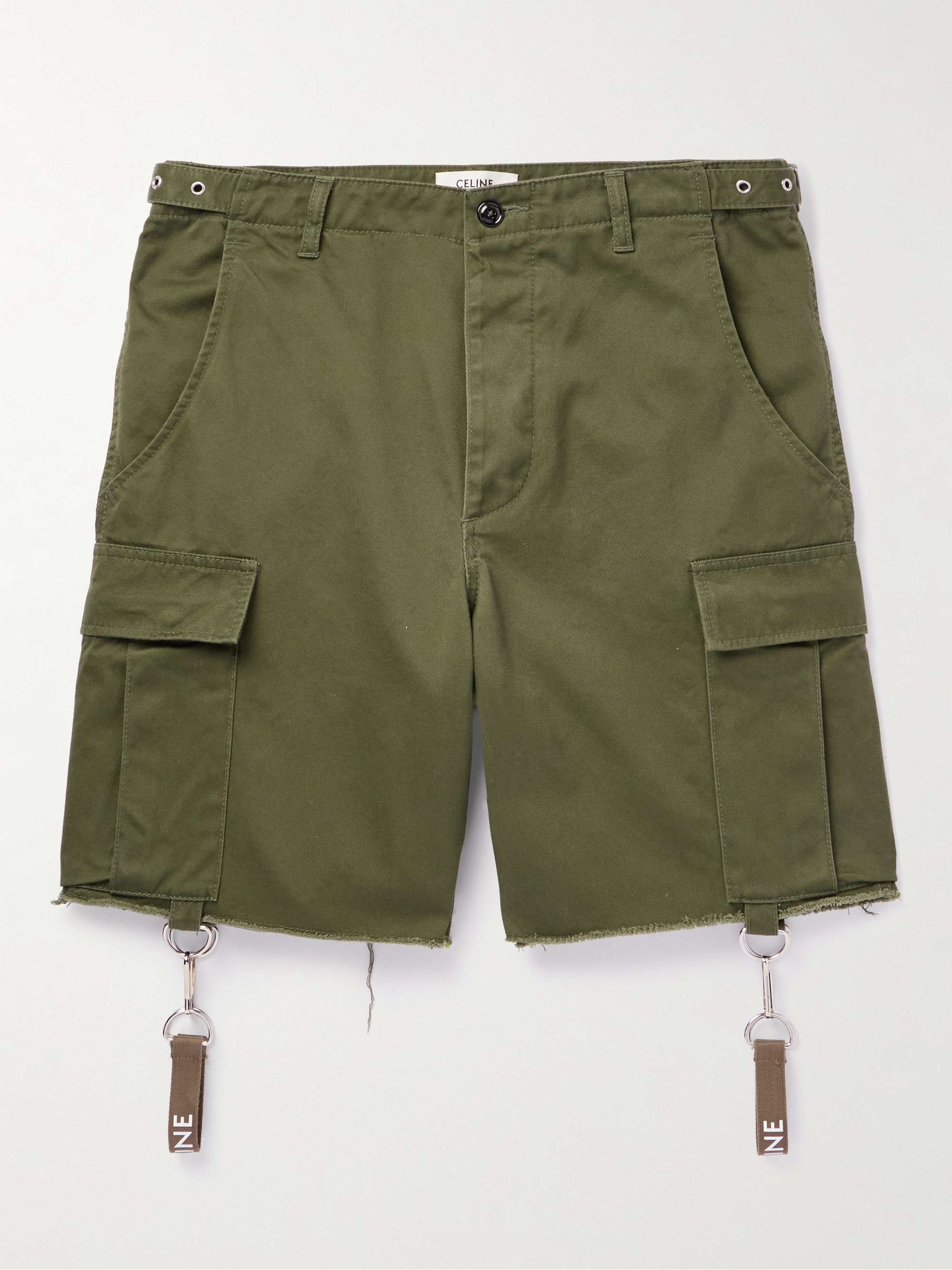 CELINE HOMME Wide-Leg Strap-Embellished Cotton-Twill Cargo Shorts for Men |  MR PORTER